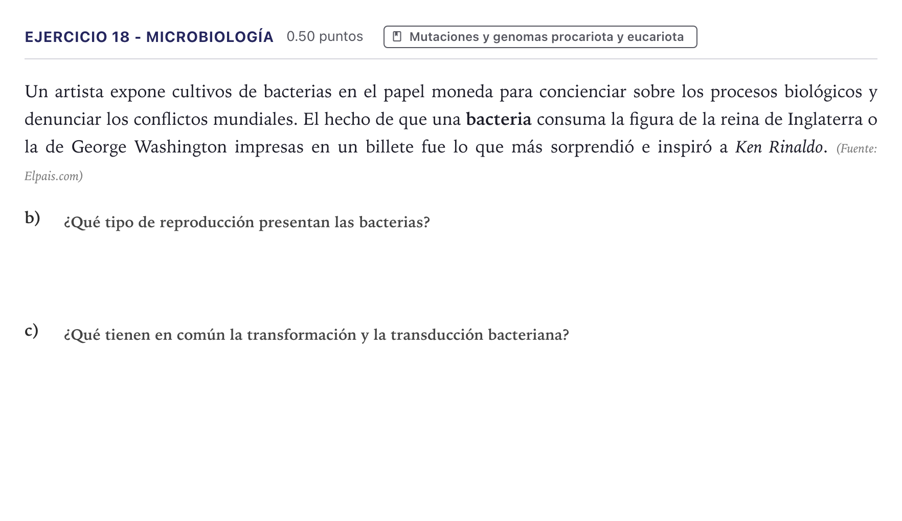 Enunciado: Ejercicio 18 - Microbiología · Biología PAU Canarias Junio 2021