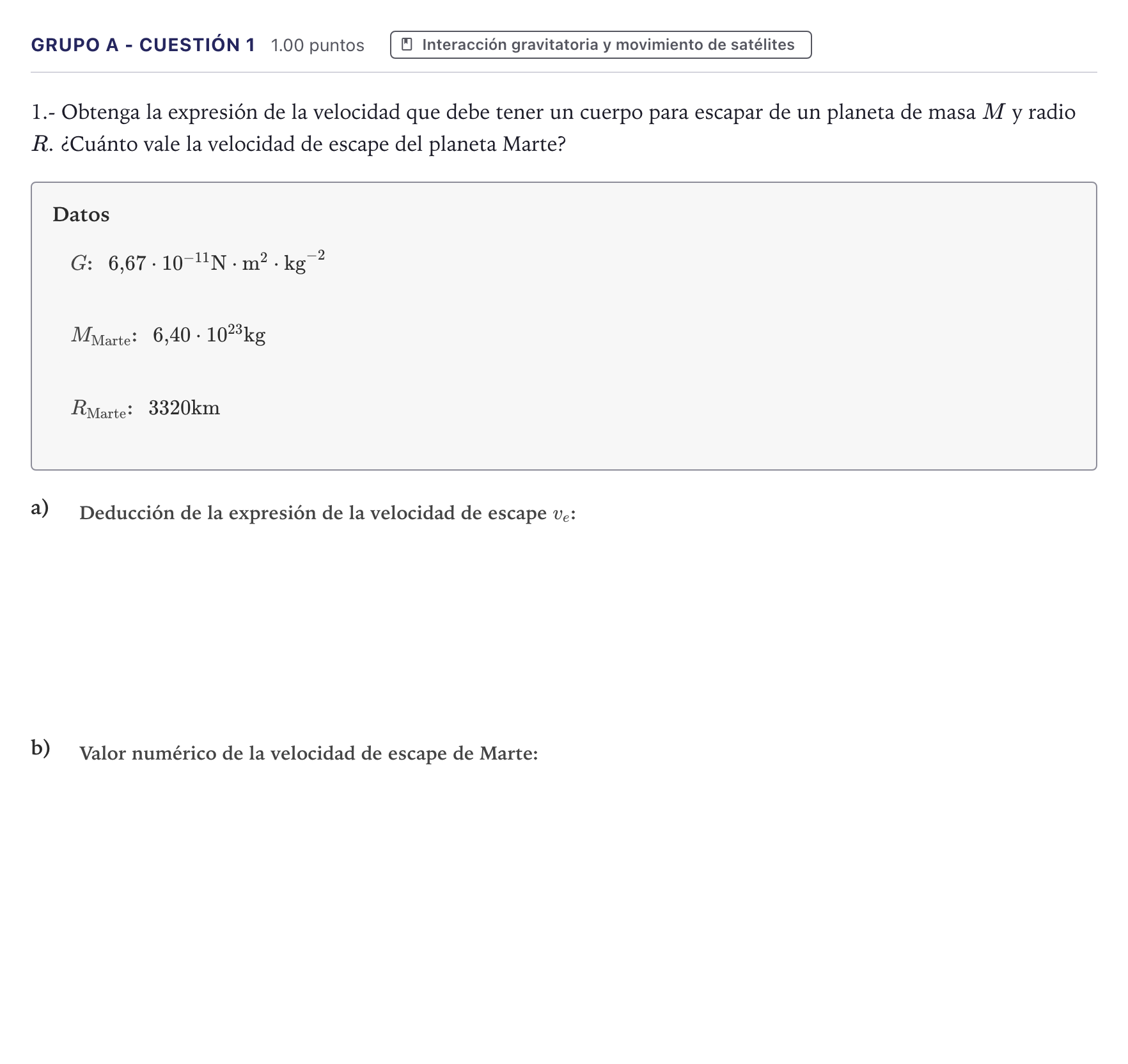 Enunciado: Ejercicio Grupo A - Cuestión 1 · Física PAU Canarias Junio 2021