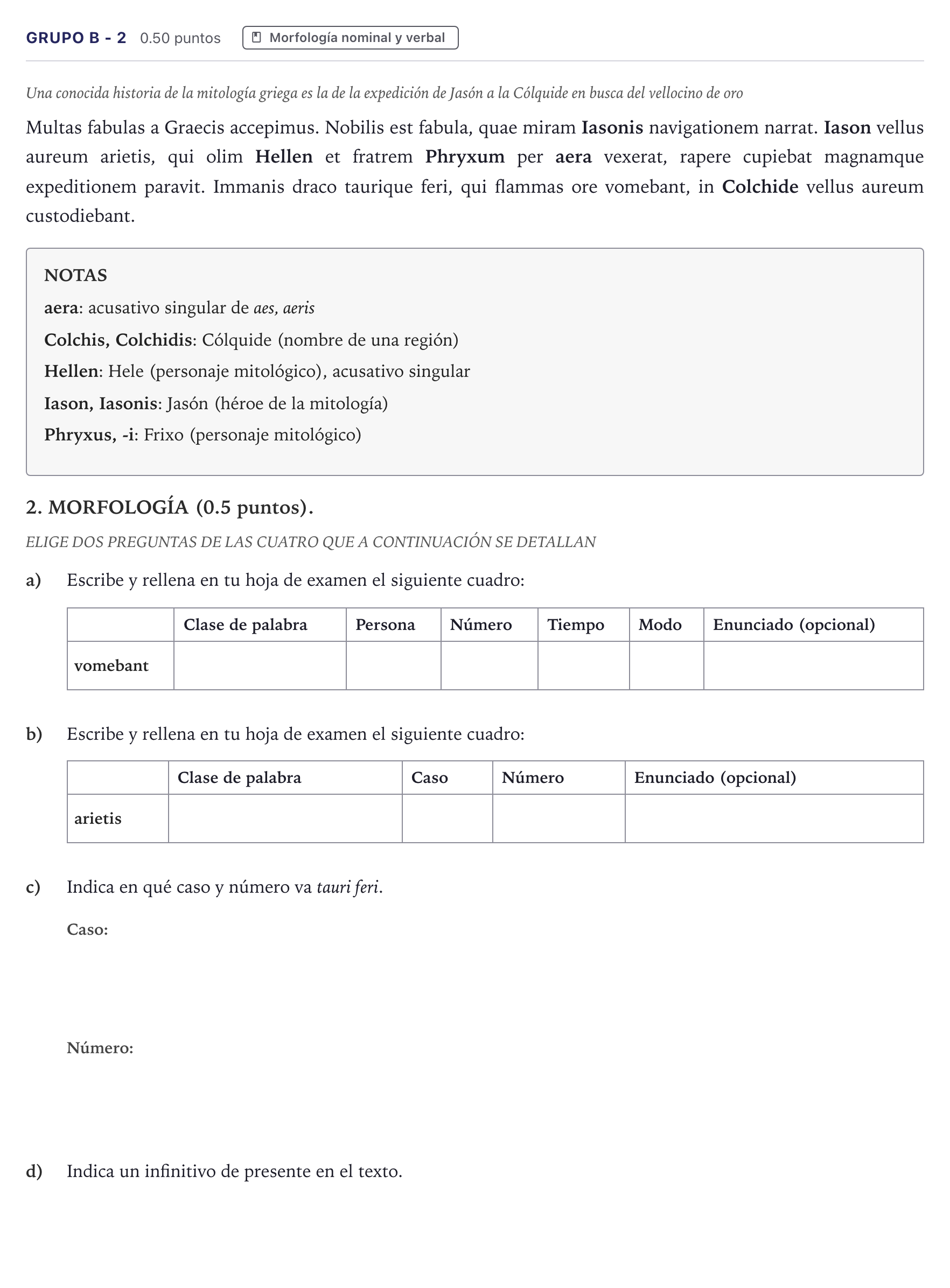 Enunciado: Ejercicio Grupo B - 2 · Latín II PAU Canarias Junio 2021