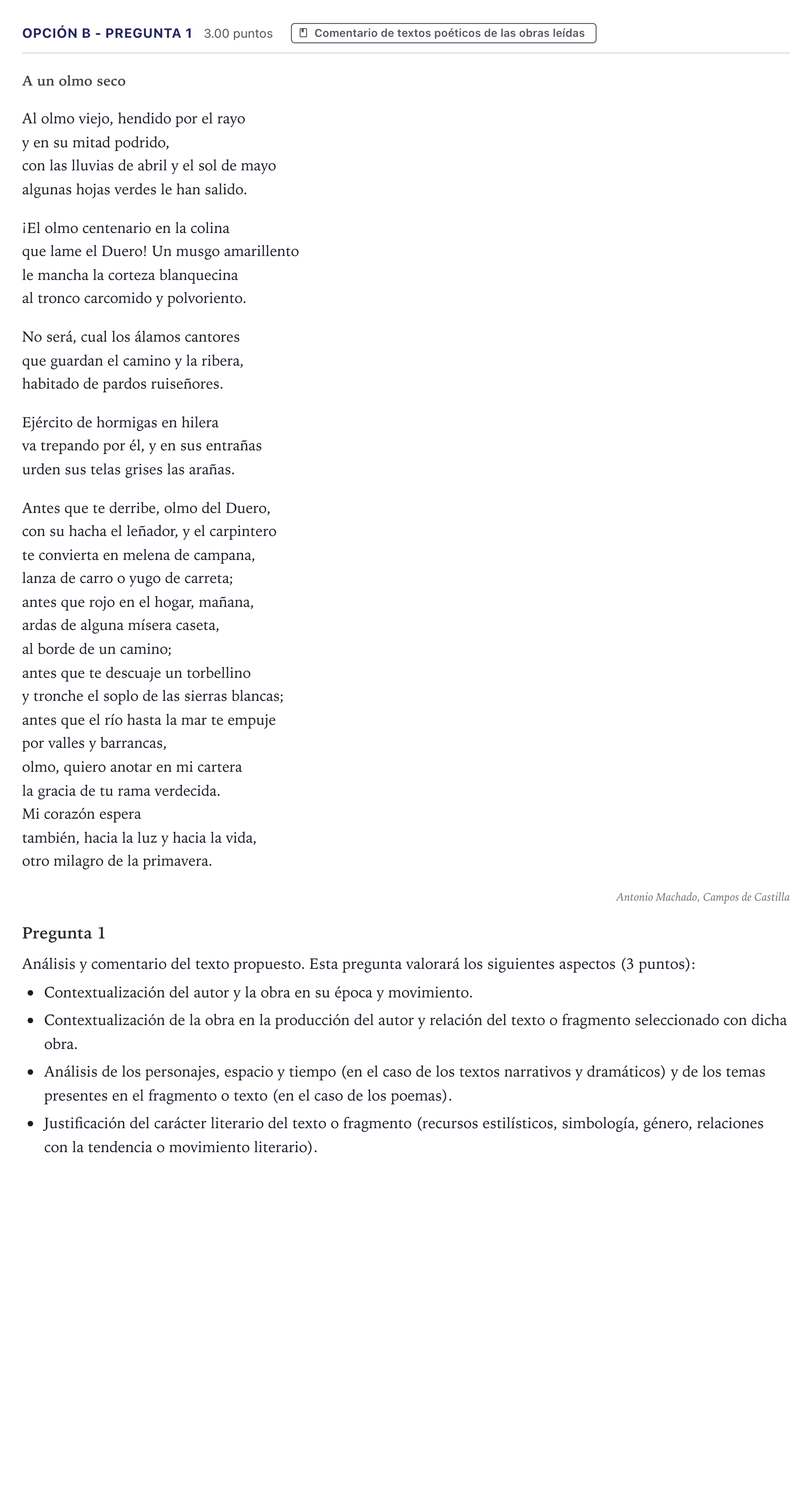 Enunciado: Opción B - Pregunta 1 · Lengua Castellana y Literatura II PAU Canarias Julio 2021