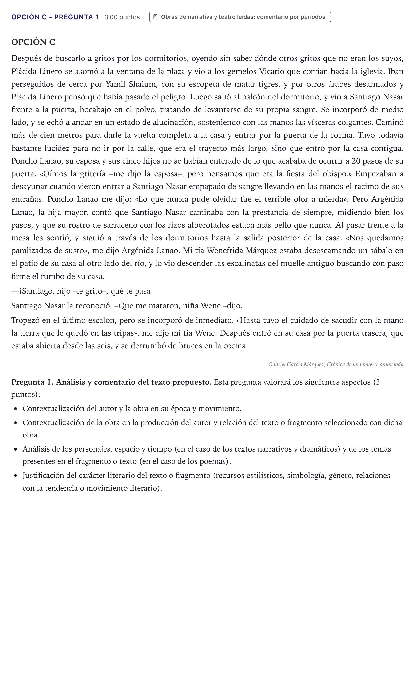 Enunciado: Opción C - Pregunta 1 · Lengua Castellana y Literatura II PAU Canarias Julio 2021