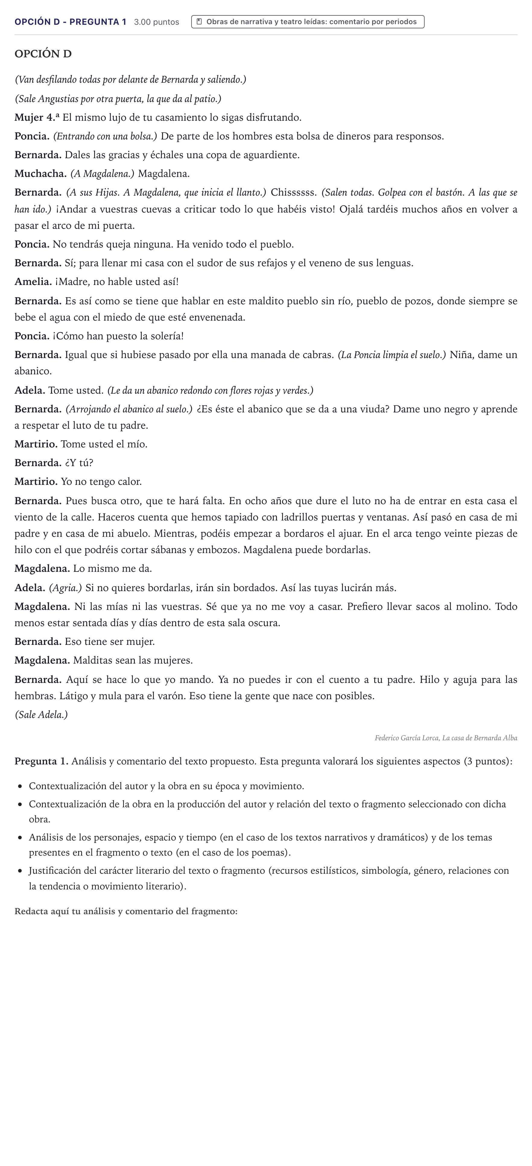 Enunciado: Opción D - Pregunta 1 · Lengua Castellana y Literatura II PAU Canarias Julio 2021