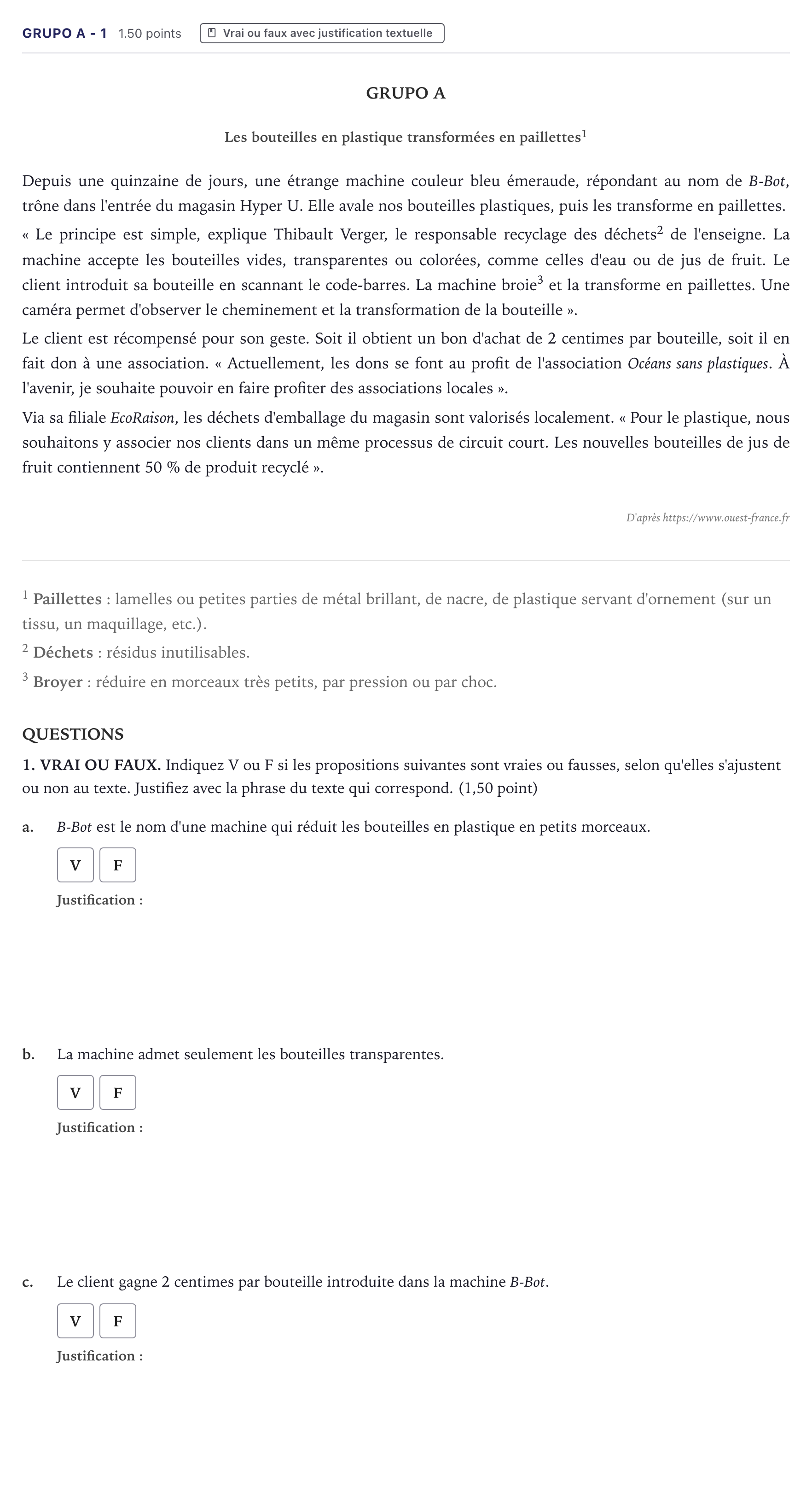 Enunciado: Ejercicio Grupo A - 1 · Francés PAU Canarias Julio 2021