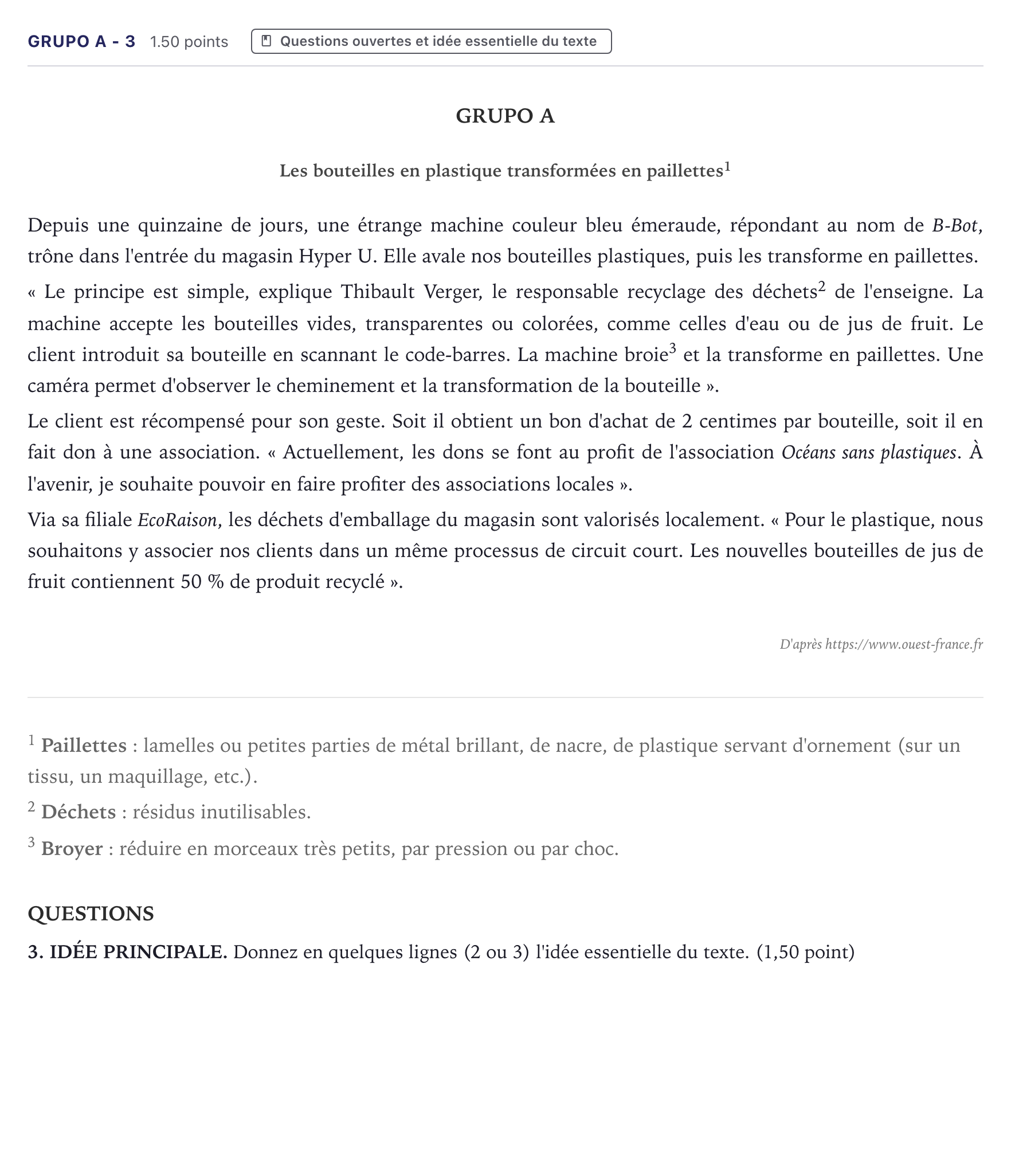 Enunciado: Ejercicio Grupo A - 3 · Francés PAU Canarias Julio 2021