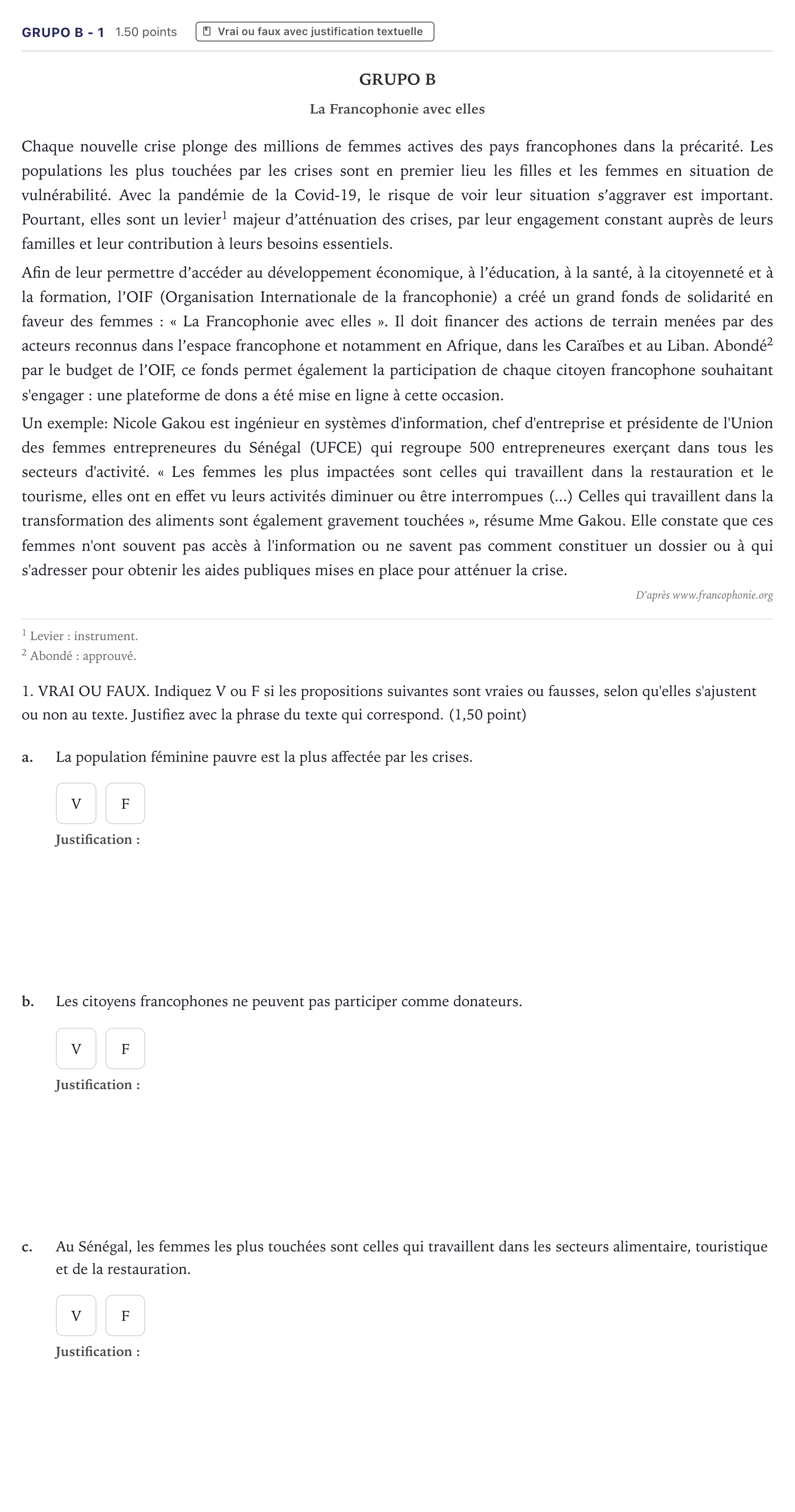 Enunciado: Ejercicio Grupo B - 1 · Francés PAU Canarias Julio 2021