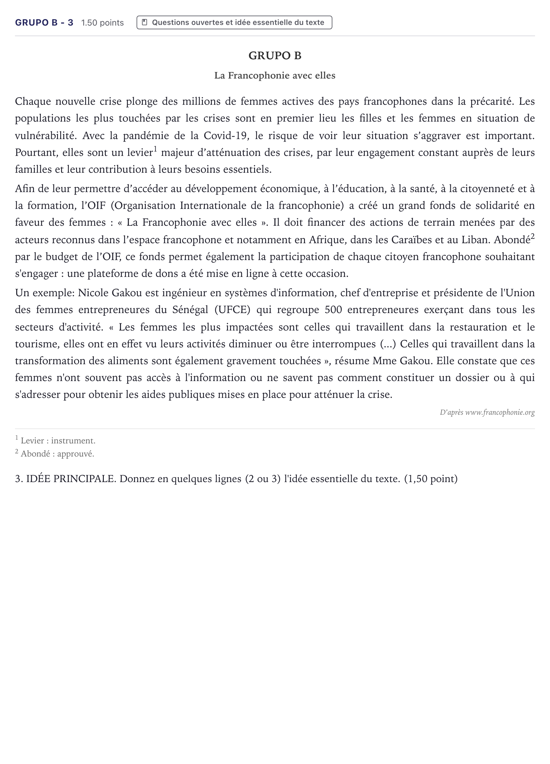 Enunciado: Ejercicio Grupo B - 3 · Francés PAU Canarias Julio 2021