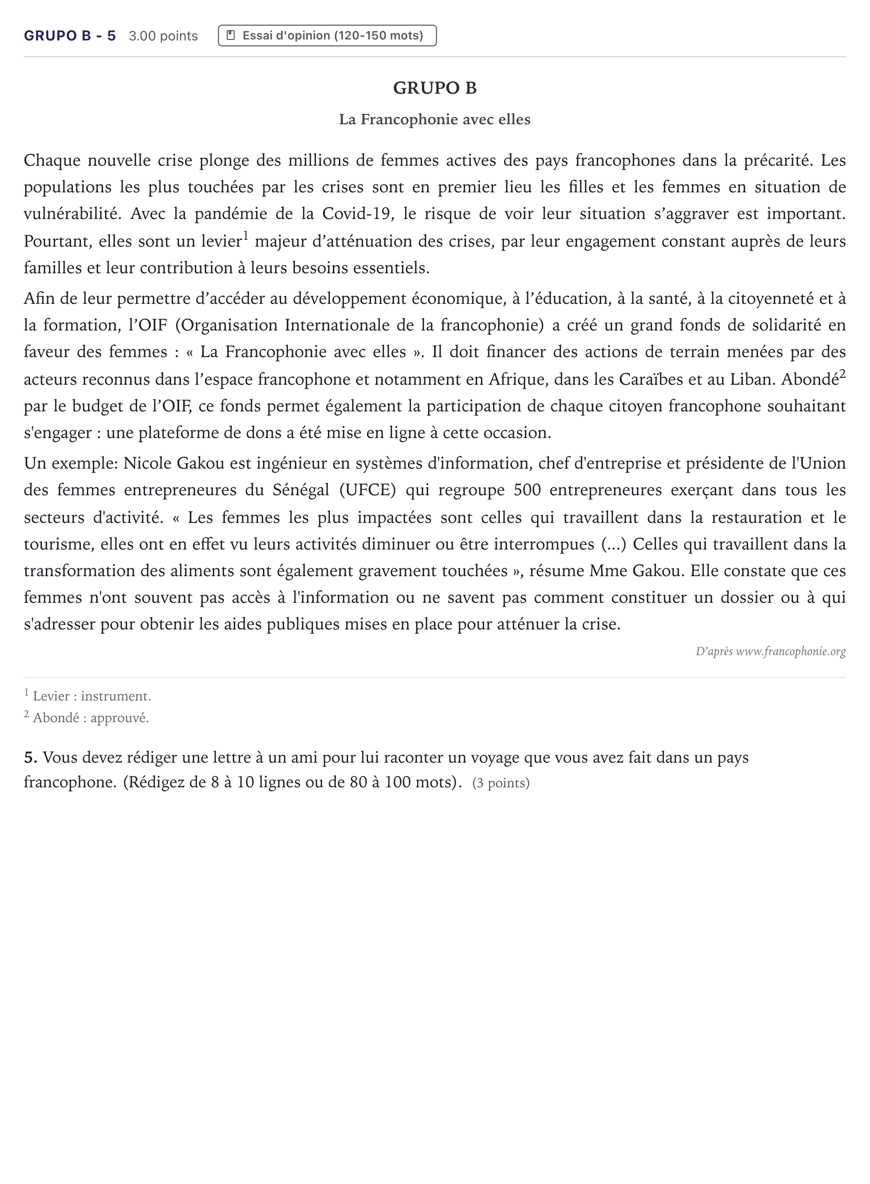 Enunciado: Ejercicio Grupo B - 5 · Francés PAU Canarias Julio 2021