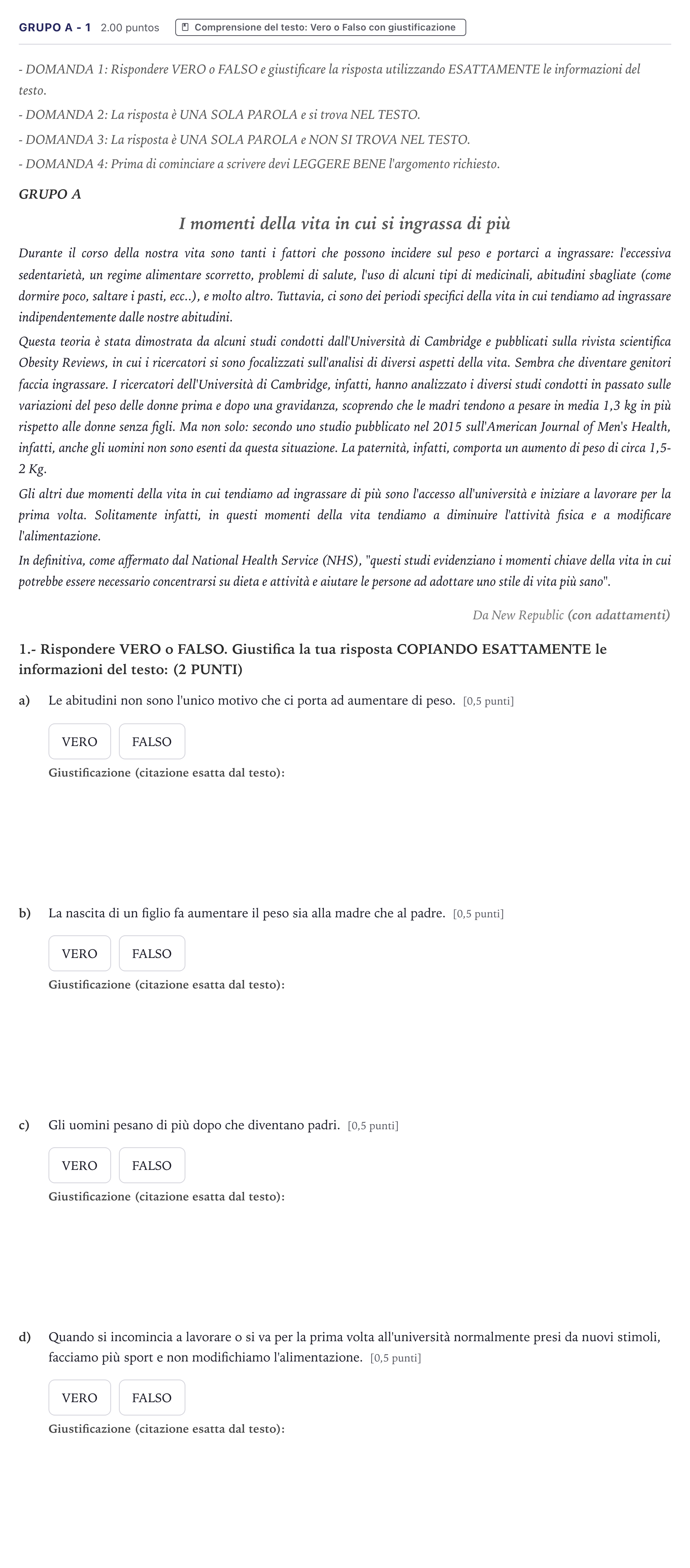 Enunciado: Ejercicio Grupo A - 1 · Italiano PAU Canarias Julio 2021