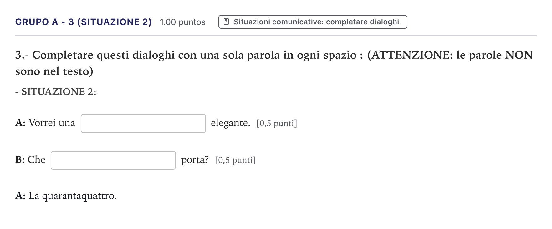 Enunciado: Ejercicio Grupo A - 3 (Situazione 2) · Italiano PAU Canarias Julio 2021