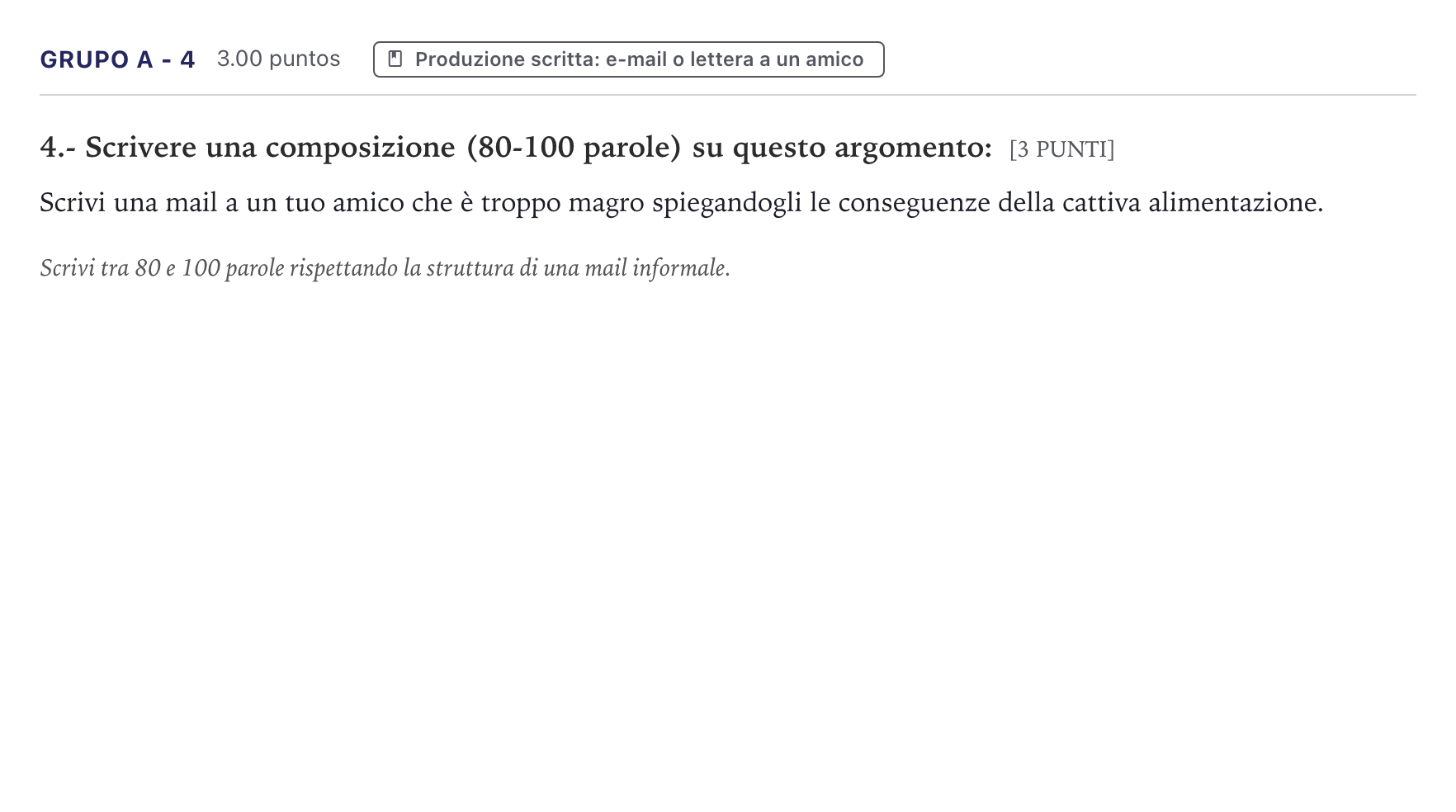 Enunciado: Ejercicio Grupo A - 4 · Italiano PAU Canarias Julio 2021