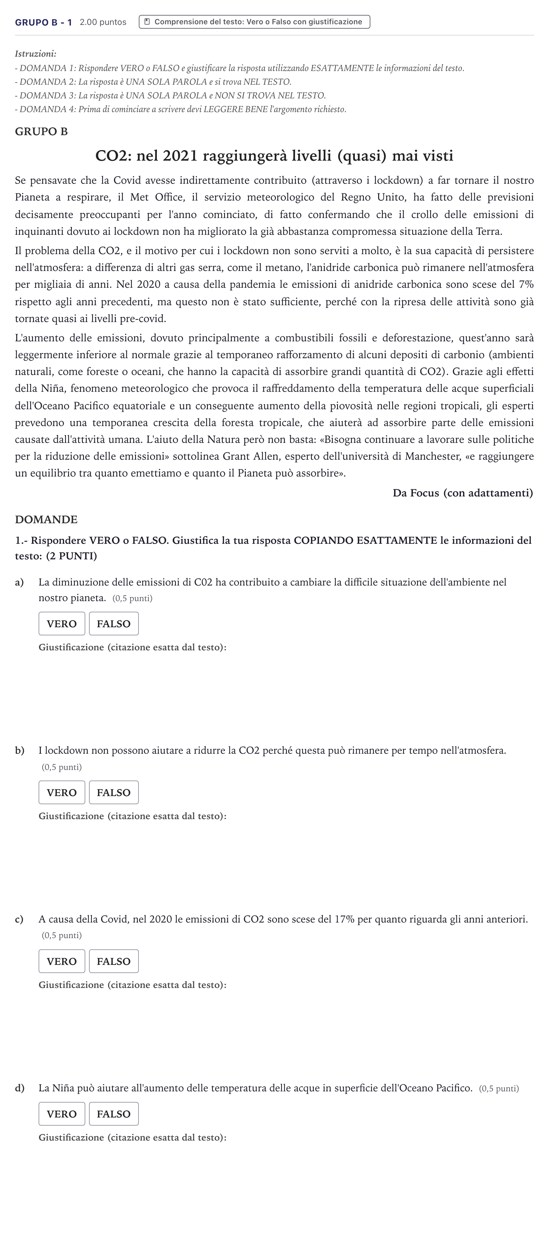 Enunciado: Ejercicio Grupo B - 1 · Italiano PAU Canarias Julio 2021