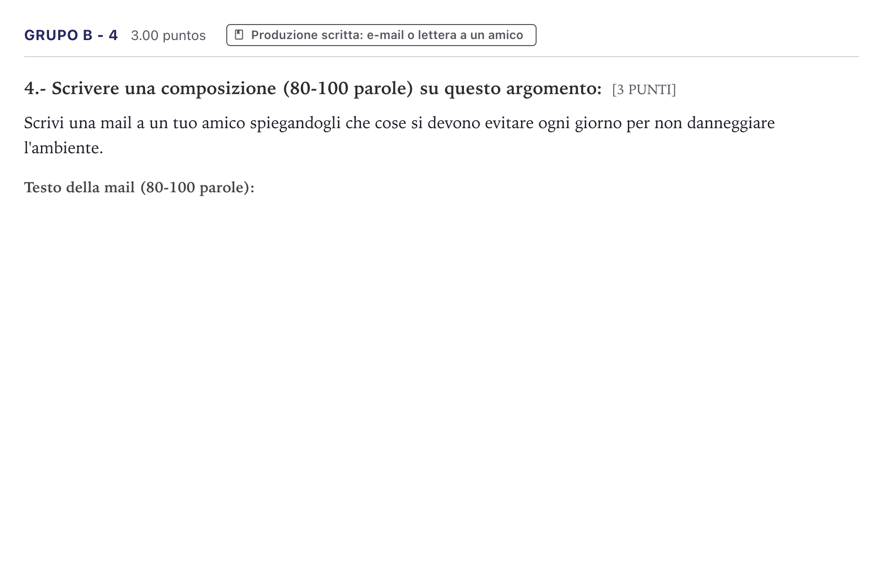 Enunciado: Ejercicio Grupo B - 4 · Italiano PAU Canarias Julio 2021