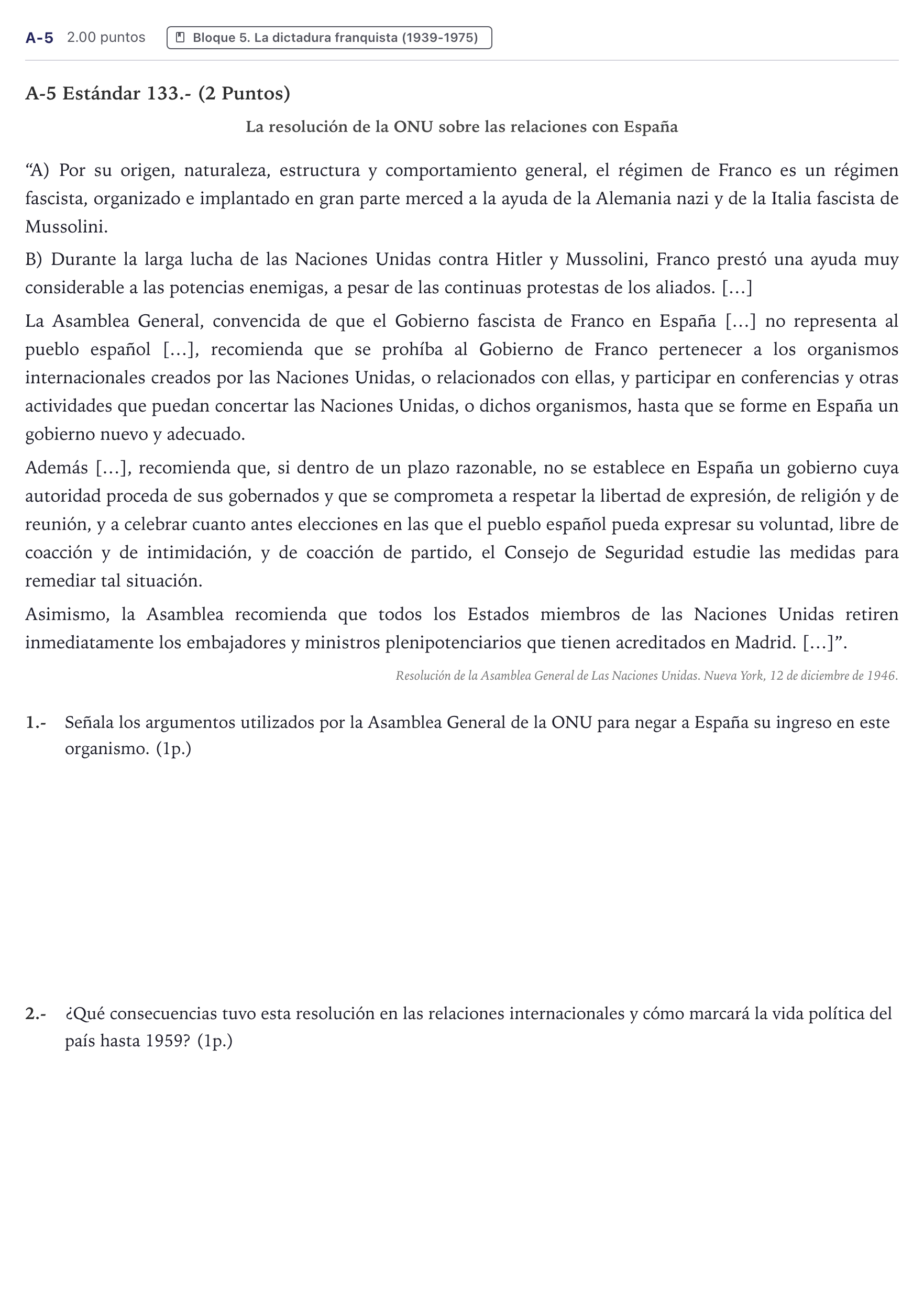 Enunciado: Ejercicio A-5 · Historia de España PAU Canarias Julio 2021