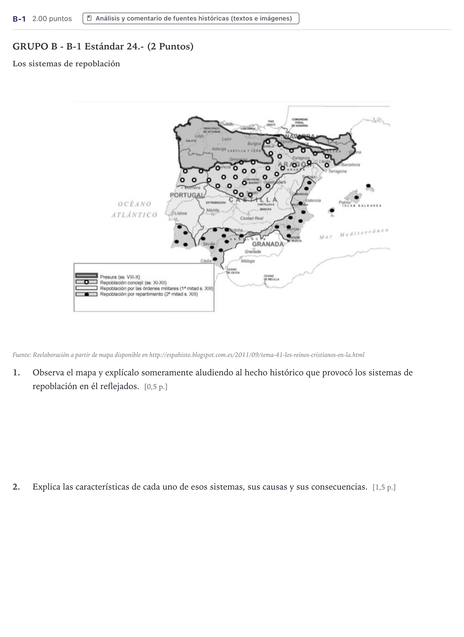 Enunciado: Ejercicio B-1 · Historia de España PAU Canarias Julio 2021