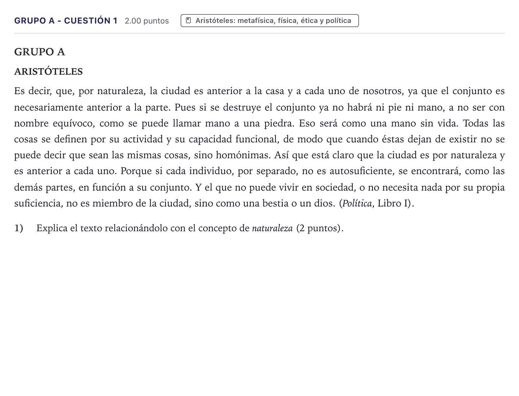 Enunciado: Ejercicio Grupo A - Cuestión 1 · Historia de la Filosofía PAU Canarias Julio 2021