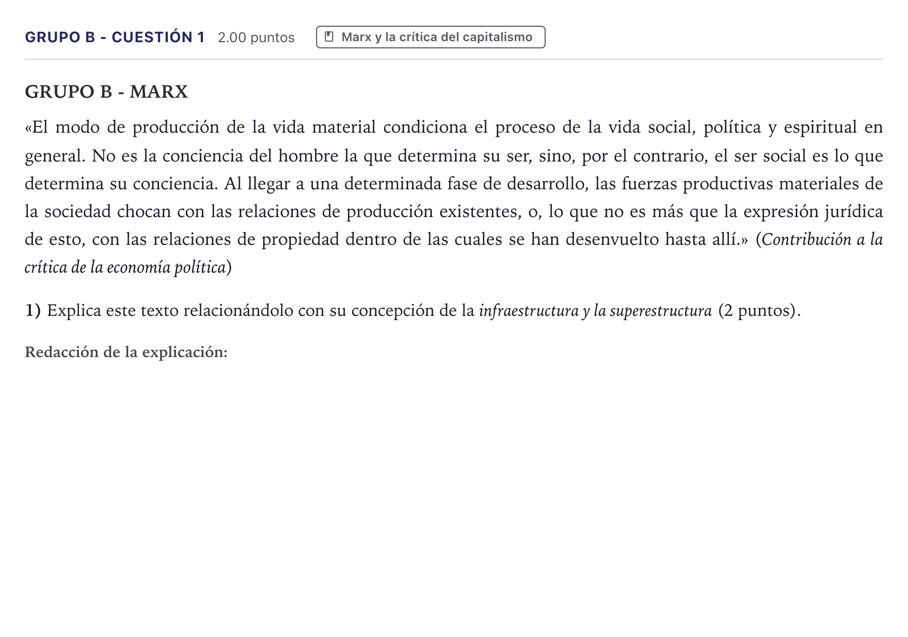 Enunciado: Ejercicio Grupo B - Cuestión 1 · Historia de la Filosofía PAU Canarias Julio 2021