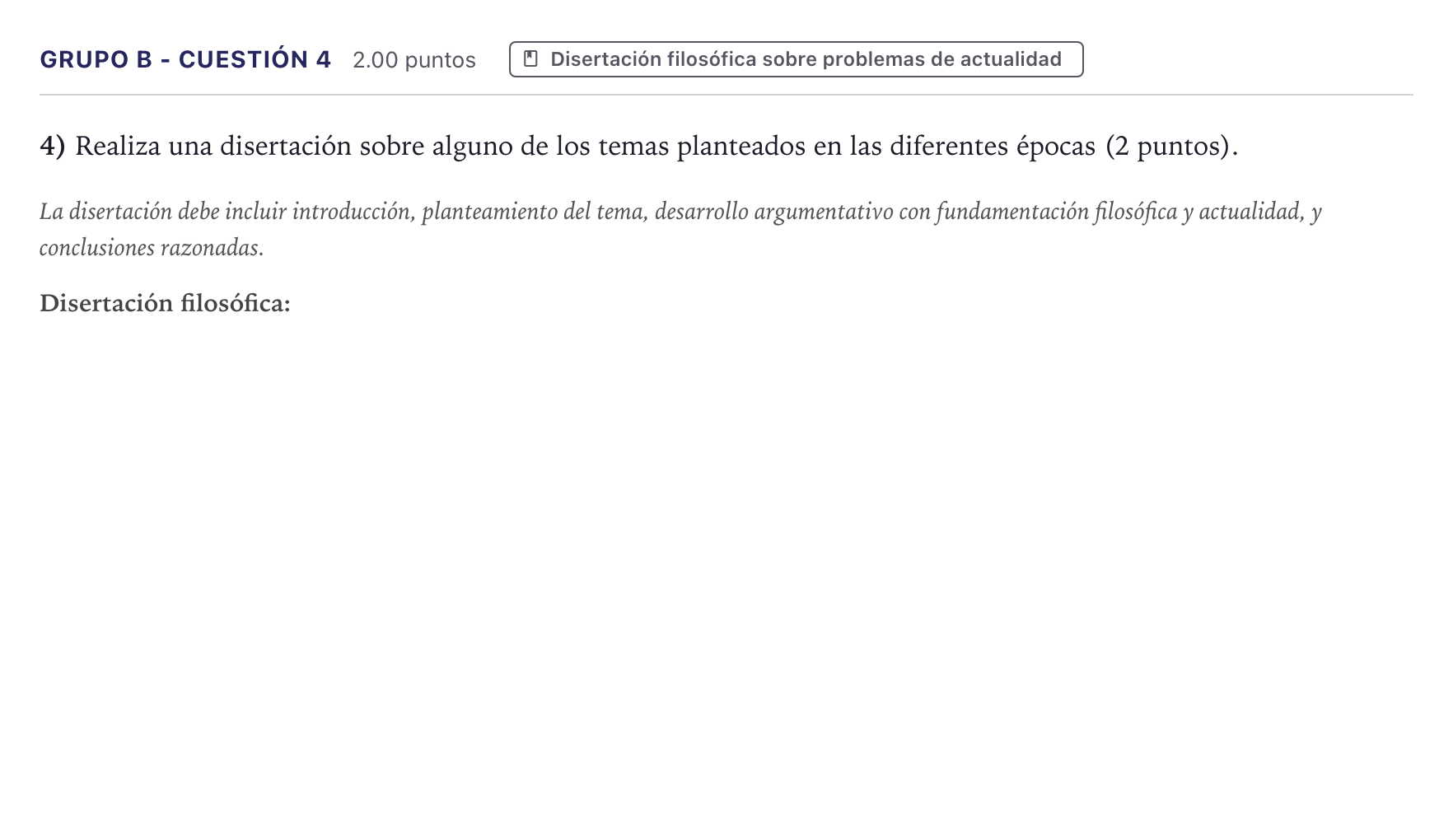 Enunciado: Ejercicio Grupo B - Cuestión 4 · Historia de la Filosofía PAU Canarias Julio 2021