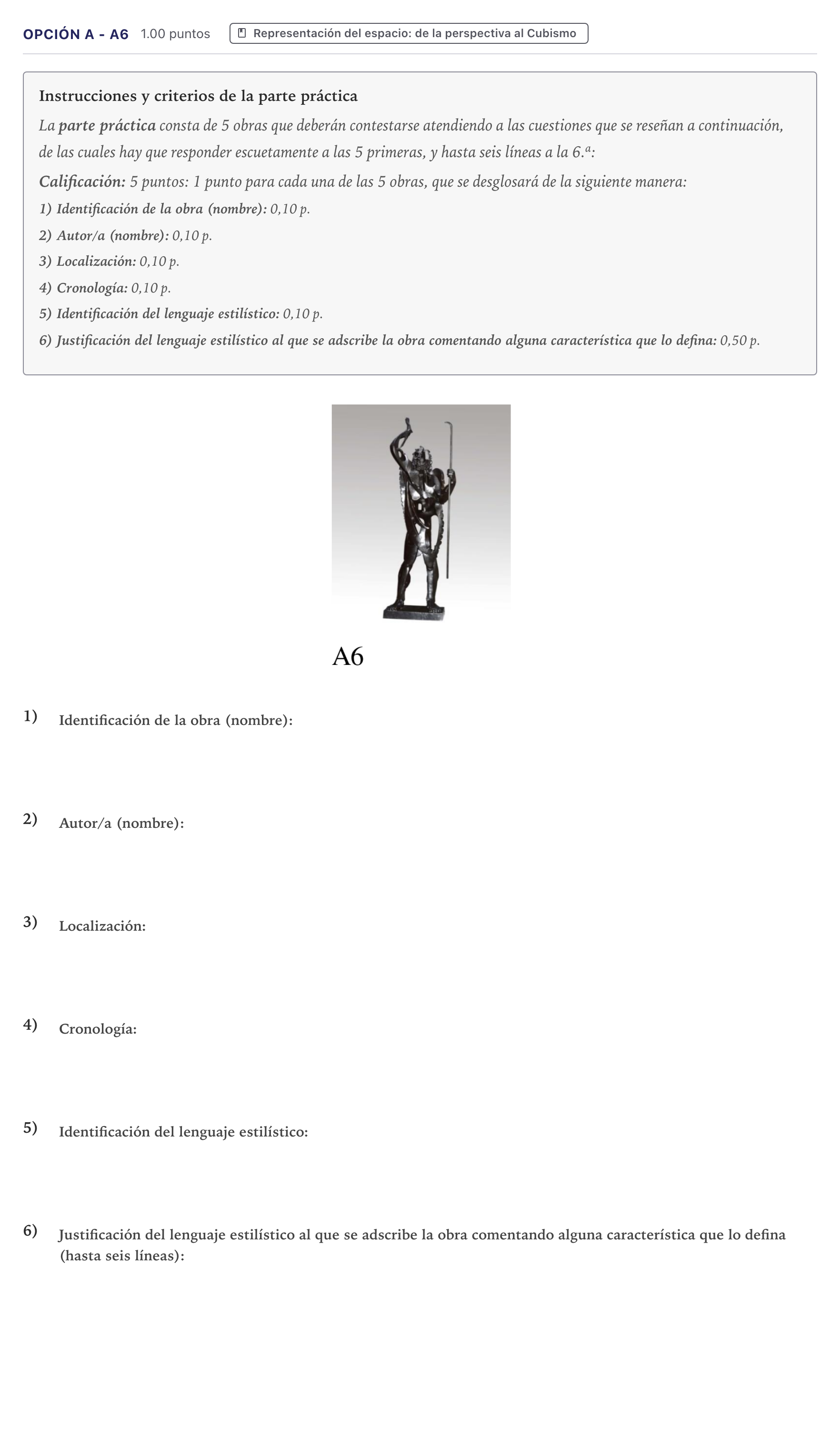 Enunciado: Opción A - A6 · Fundamentos Artísticos PAU Canarias Julio 2021