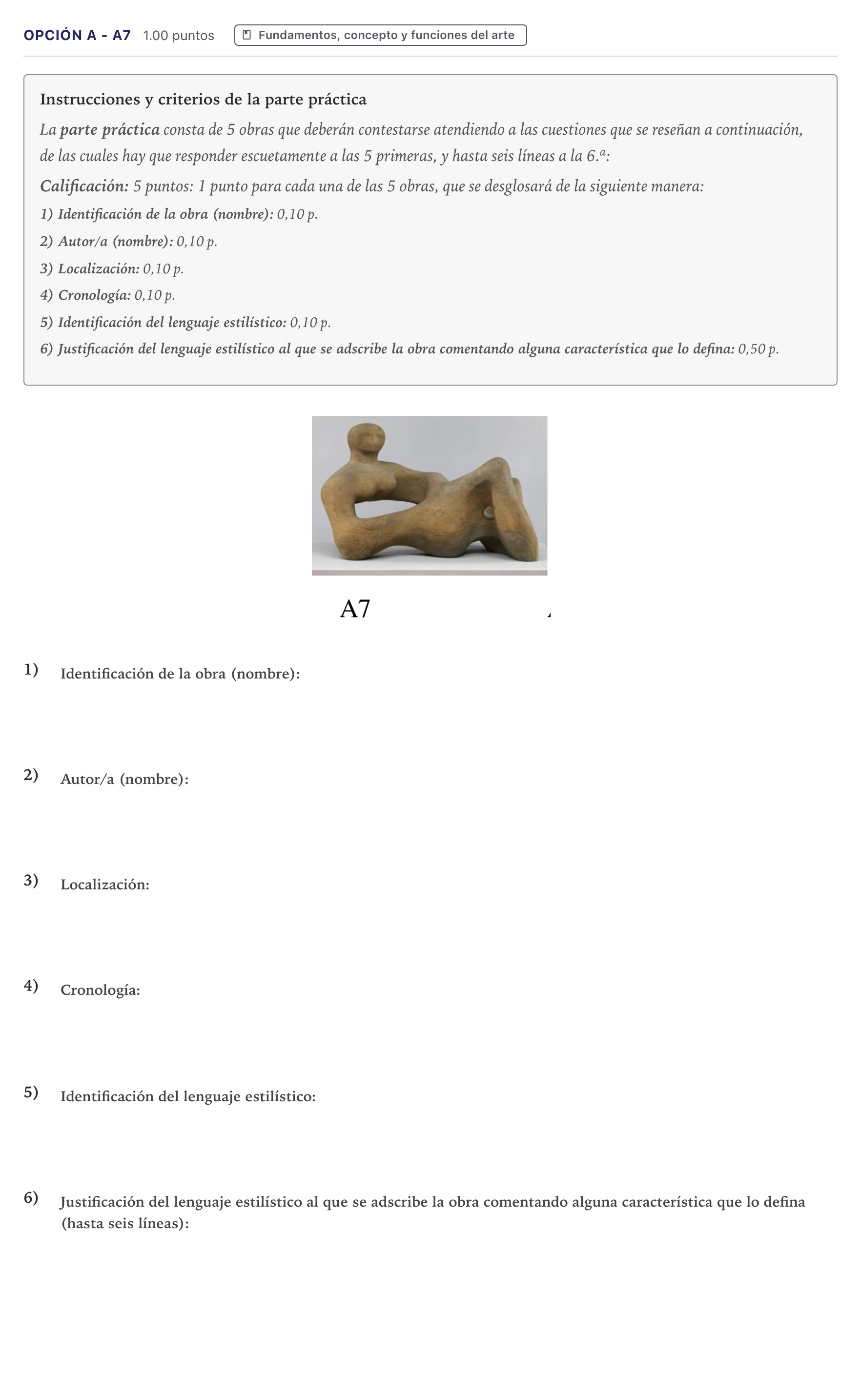 Enunciado: Opción A - A7 · Fundamentos Artísticos PAU Canarias Julio 2021