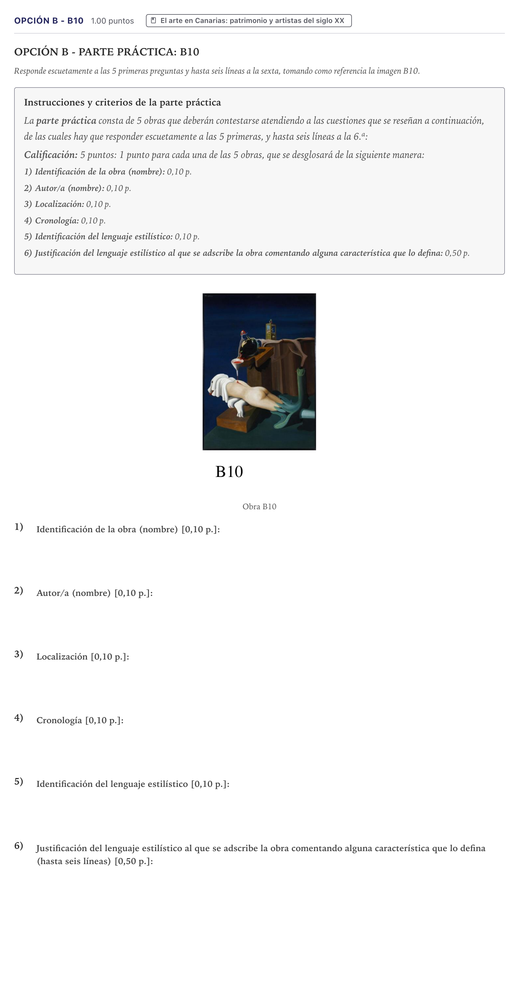 Enunciado: Opción B - B10 · Fundamentos Artísticos PAU Canarias Julio 2021