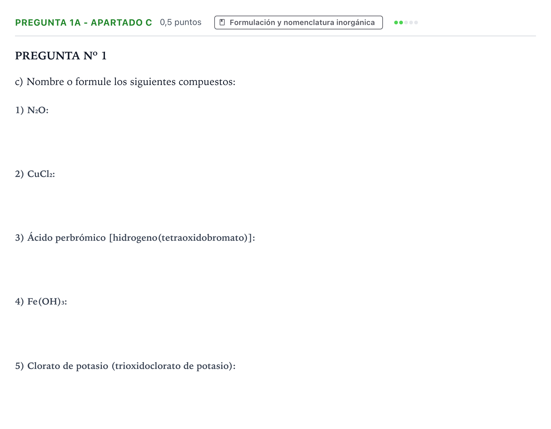 Enunciado: Pregunta 1A - Apartado c · Química PAU Canarias Julio 2021