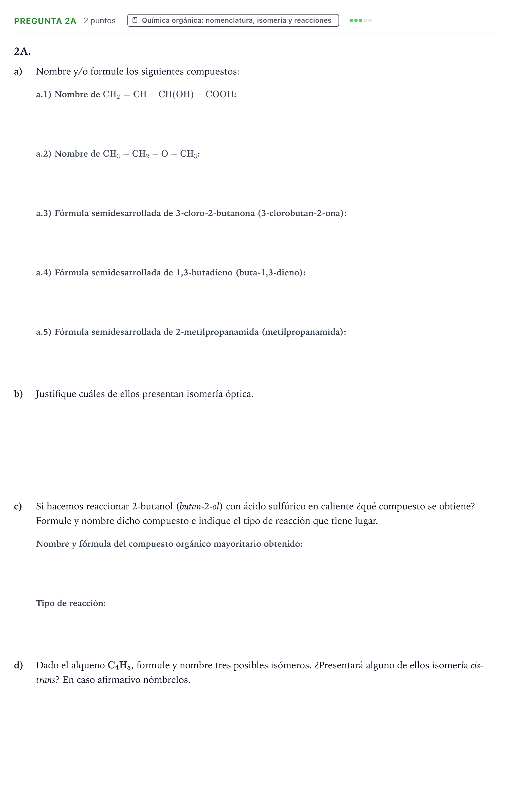 Enunciado: Pregunta 2A · Química PAU Canarias Julio 2021