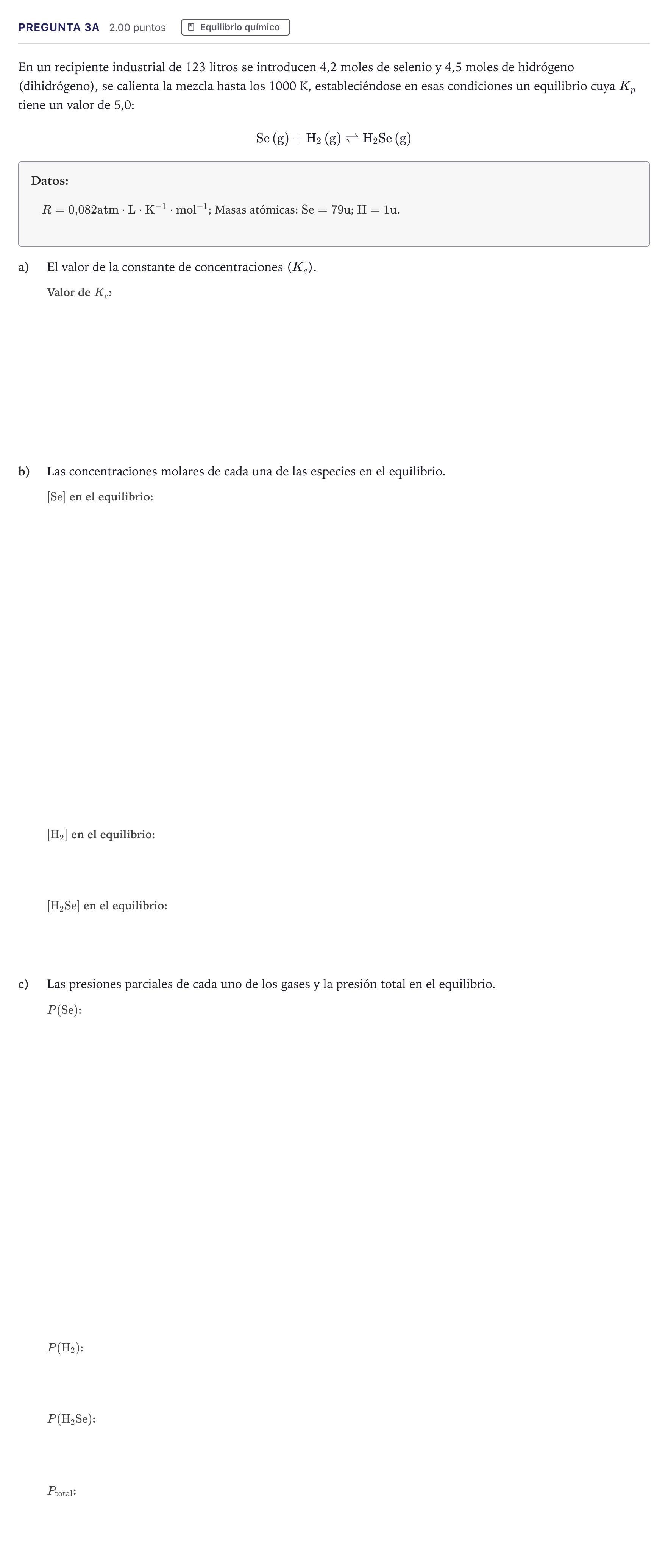 Enunciado: Pregunta 3A · Química PAU Canarias Julio 2021