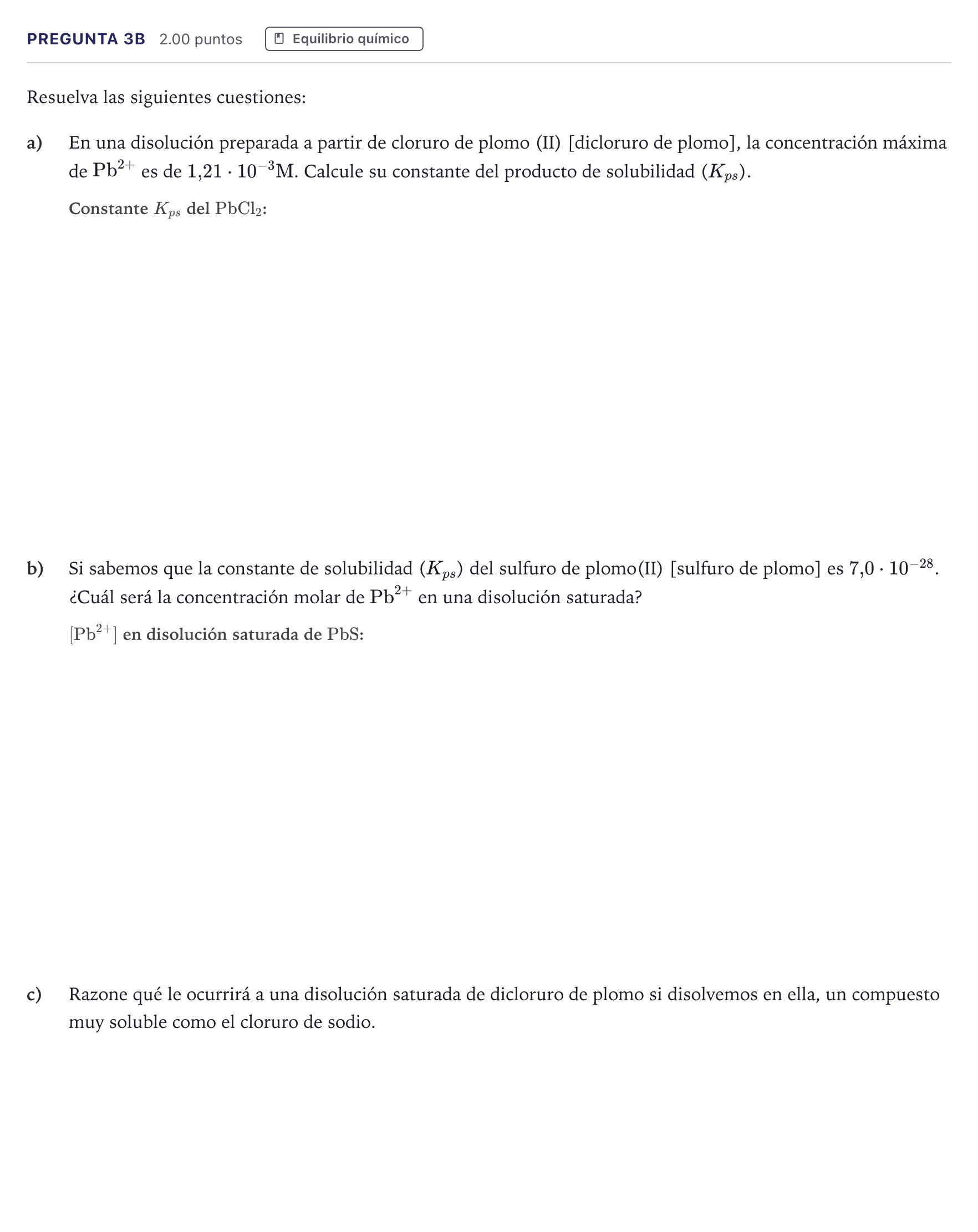 Enunciado: Pregunta 3B · Química PAU Canarias Julio 2021