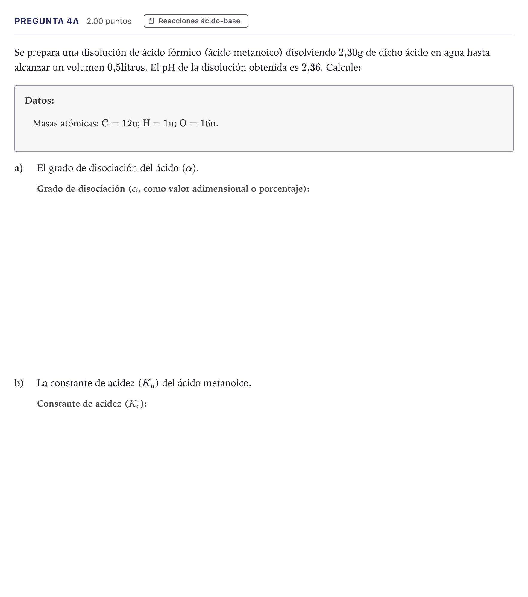Enunciado: Pregunta 4A · Química PAU Canarias Julio 2021