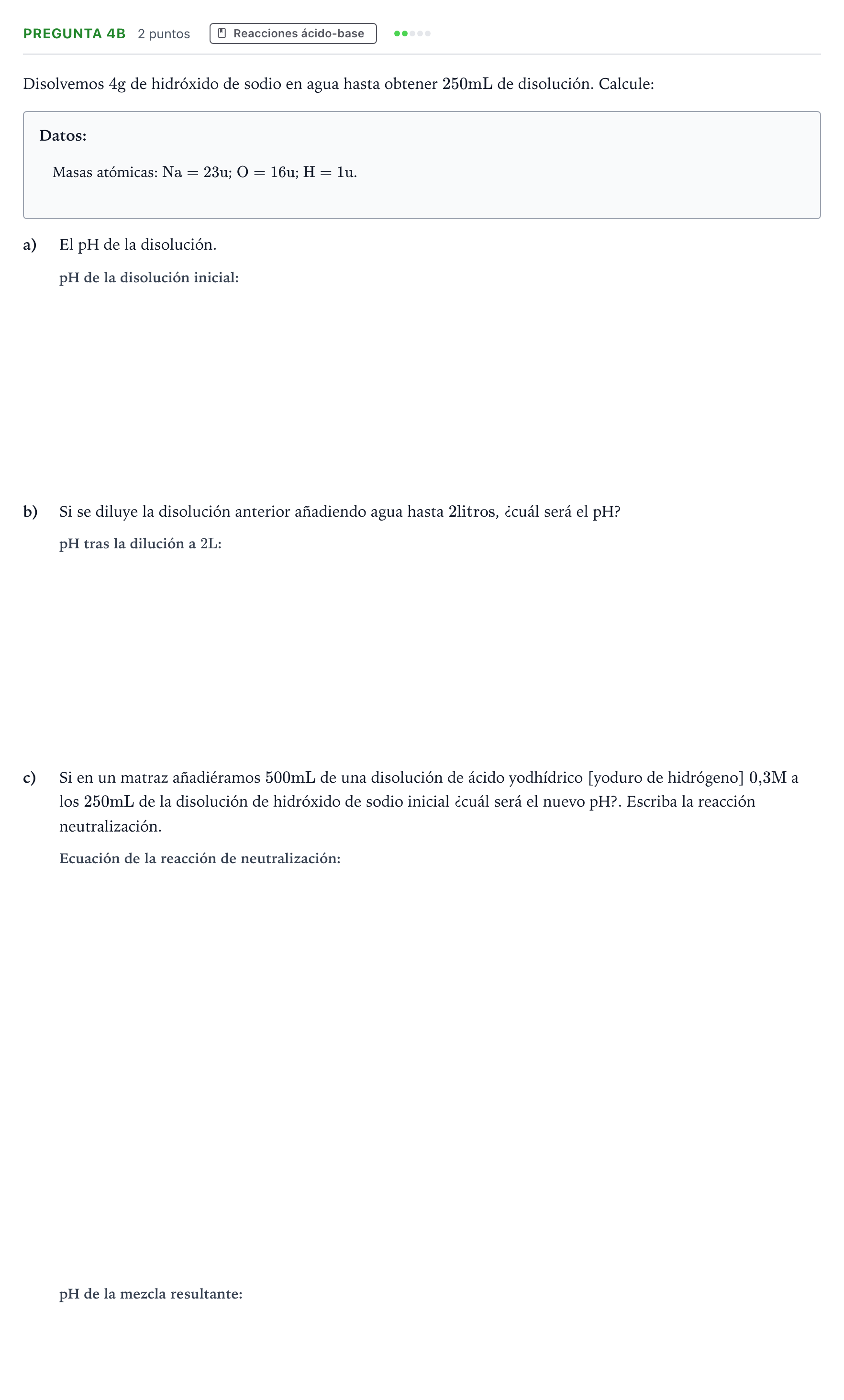 Enunciado: Pregunta 4B · Química PAU Canarias Julio 2021