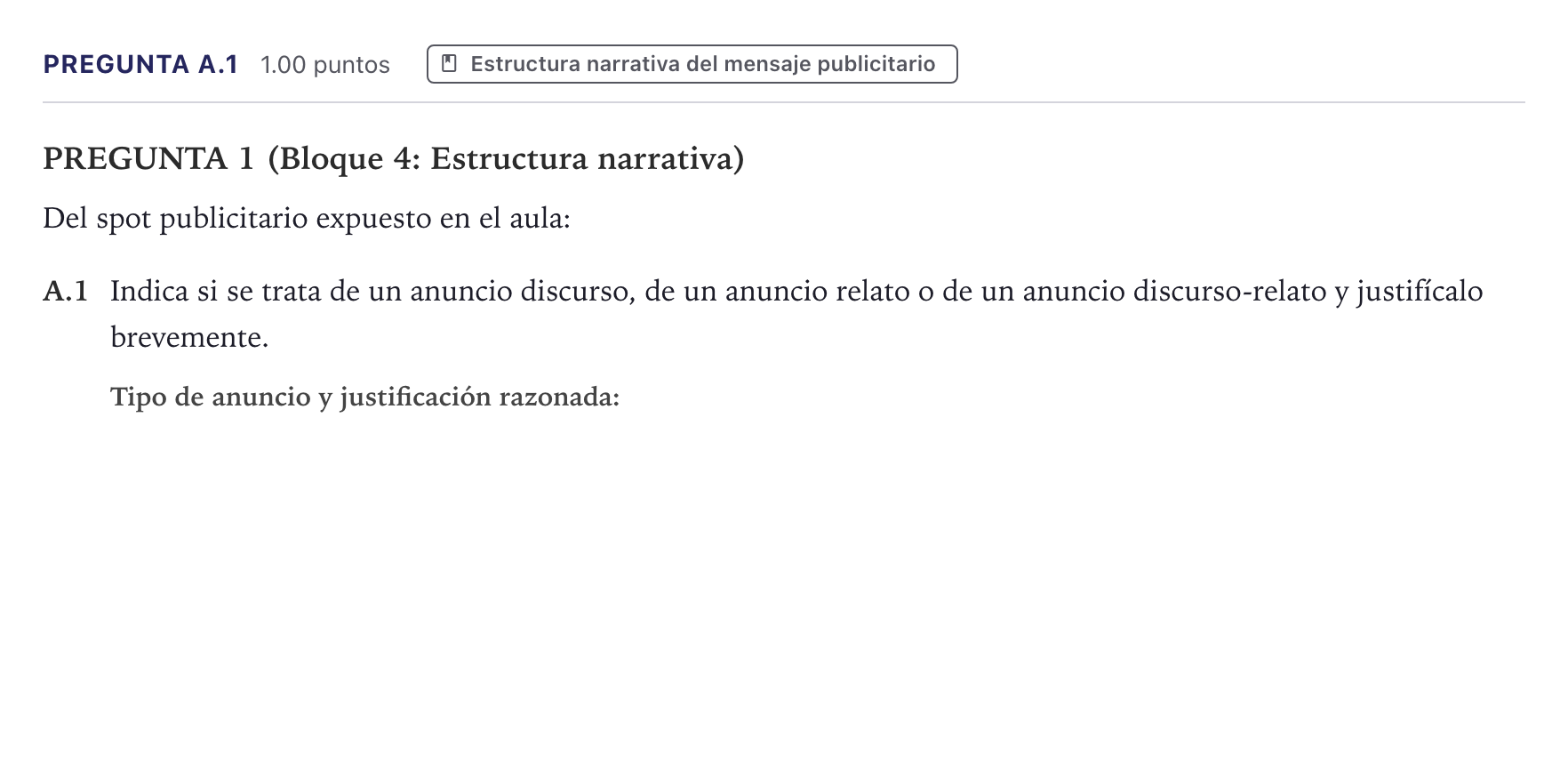 Enunciado: Pregunta A.1 · Cultura Audiovisual II PAU Canarias Julio 2021