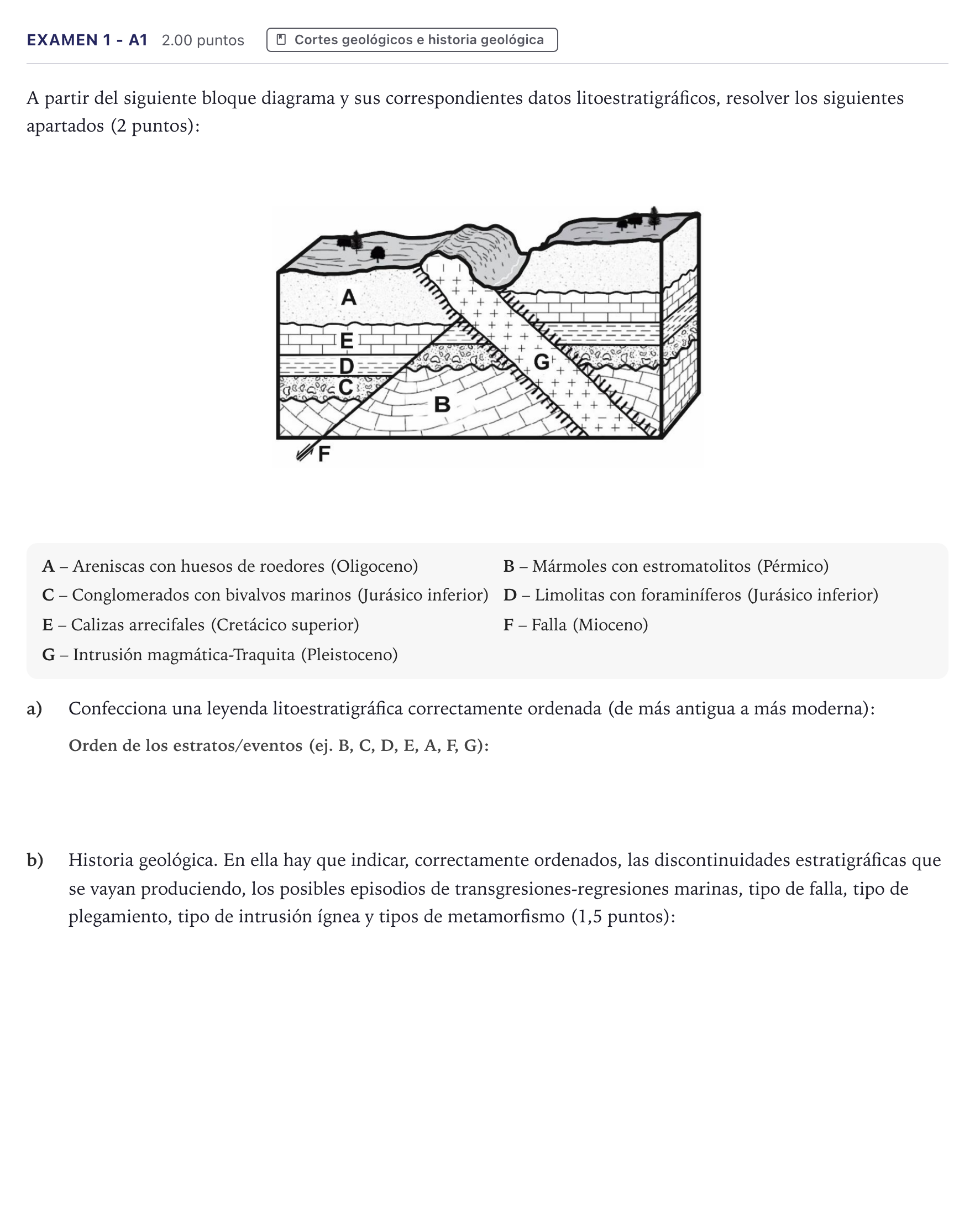 Enunciado: Ejercicio Examen 1 - A1 · Geología PAU Canarias Julio 2021