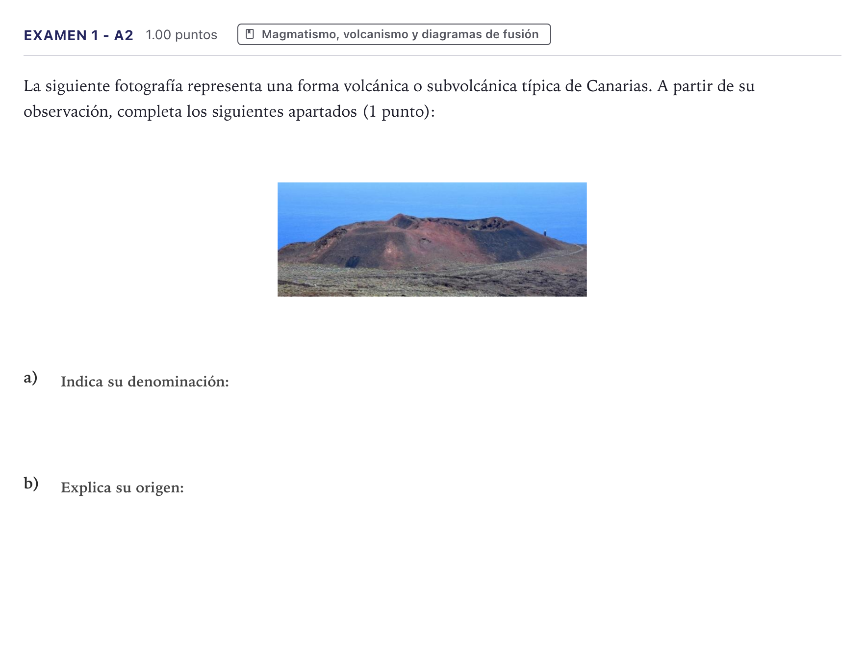 Enunciado: Ejercicio Examen 1 - A2 · Geología PAU Canarias Julio 2021