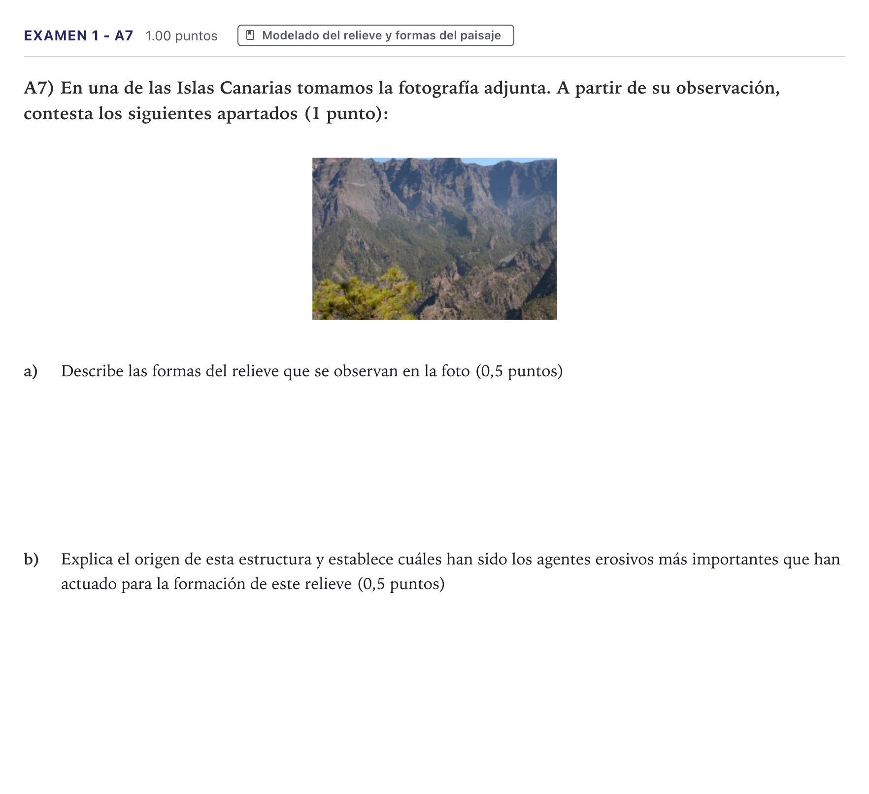 Enunciado: Ejercicio Examen 1 - A7 · Geología PAU Canarias Julio 2021