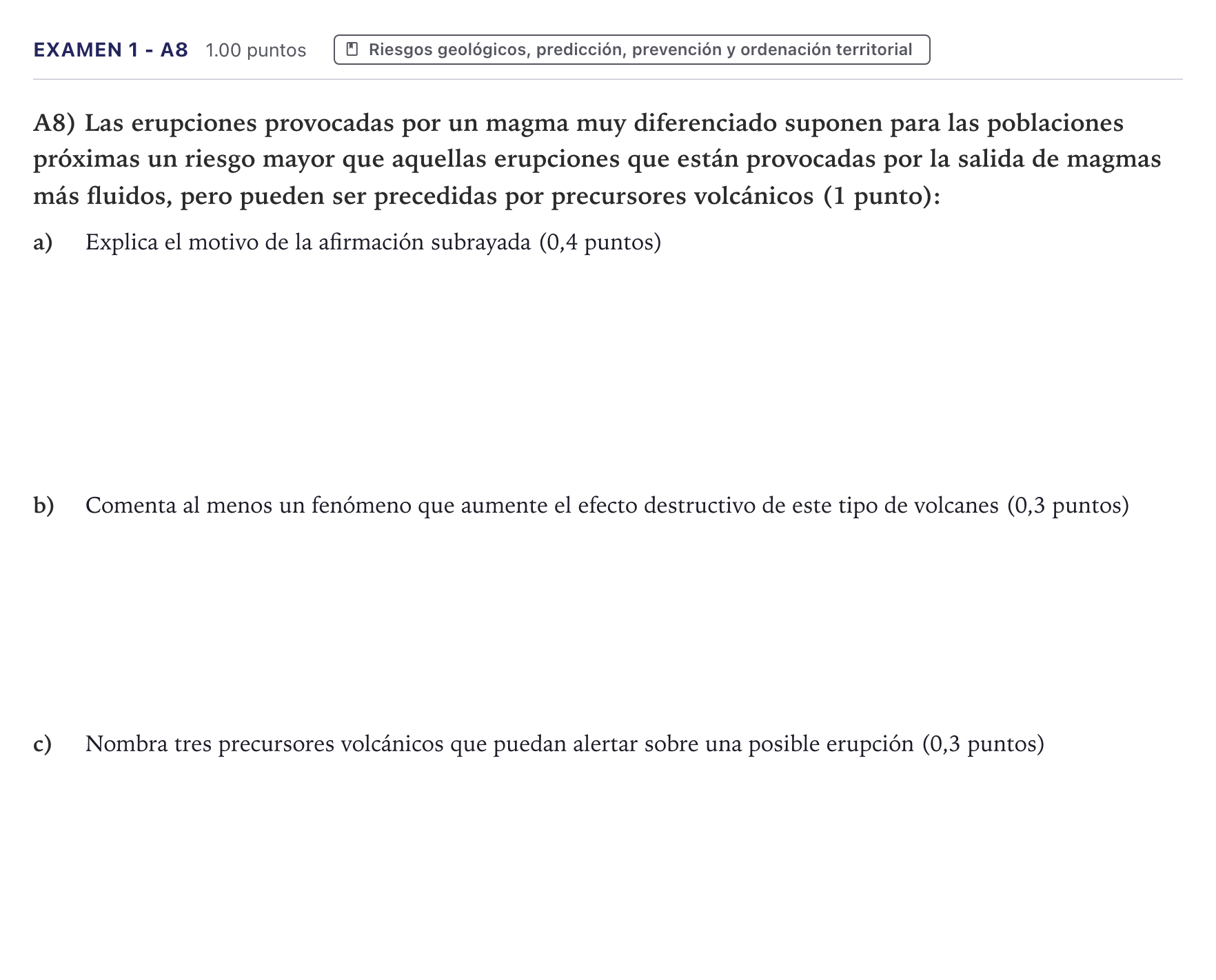 Enunciado: Ejercicio Examen 1 - A8 · Geología PAU Canarias Julio 2021