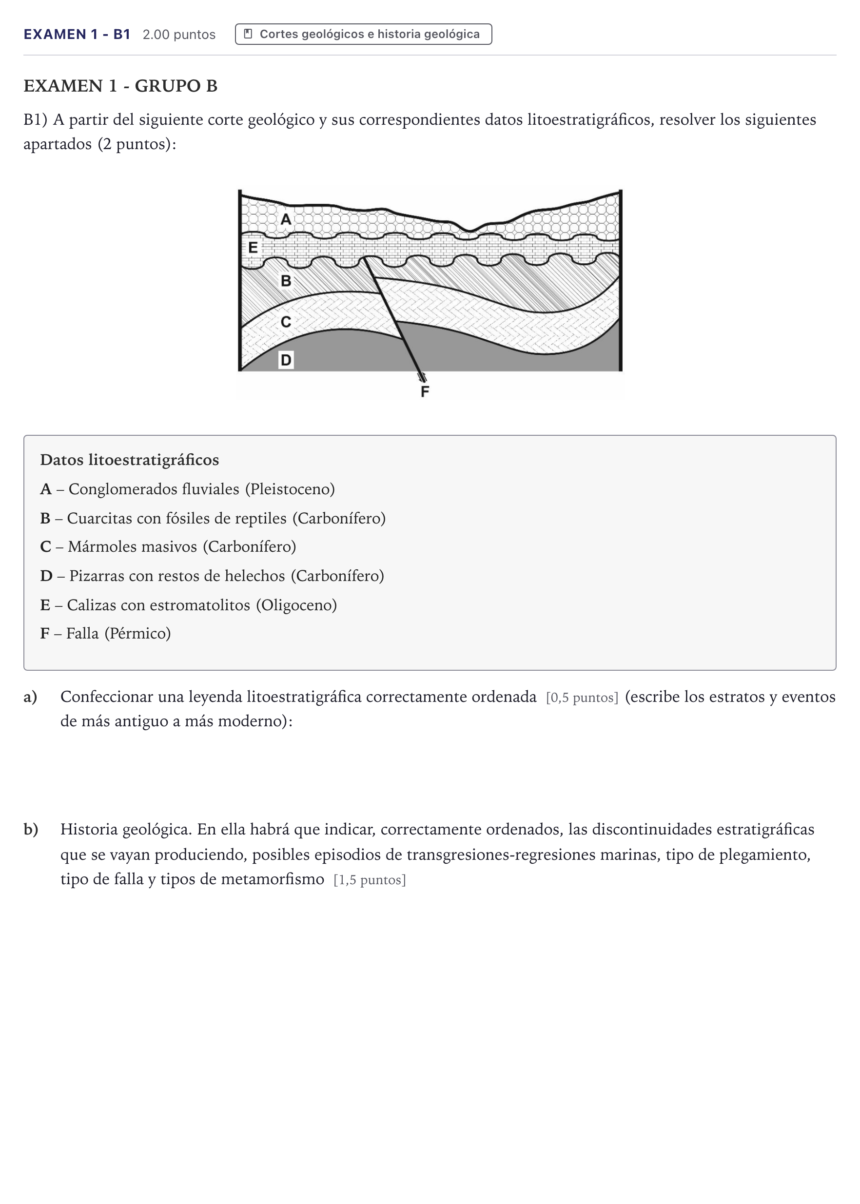 Enunciado: Ejercicio Examen 1 - B1 · Geología PAU Canarias Julio 2021