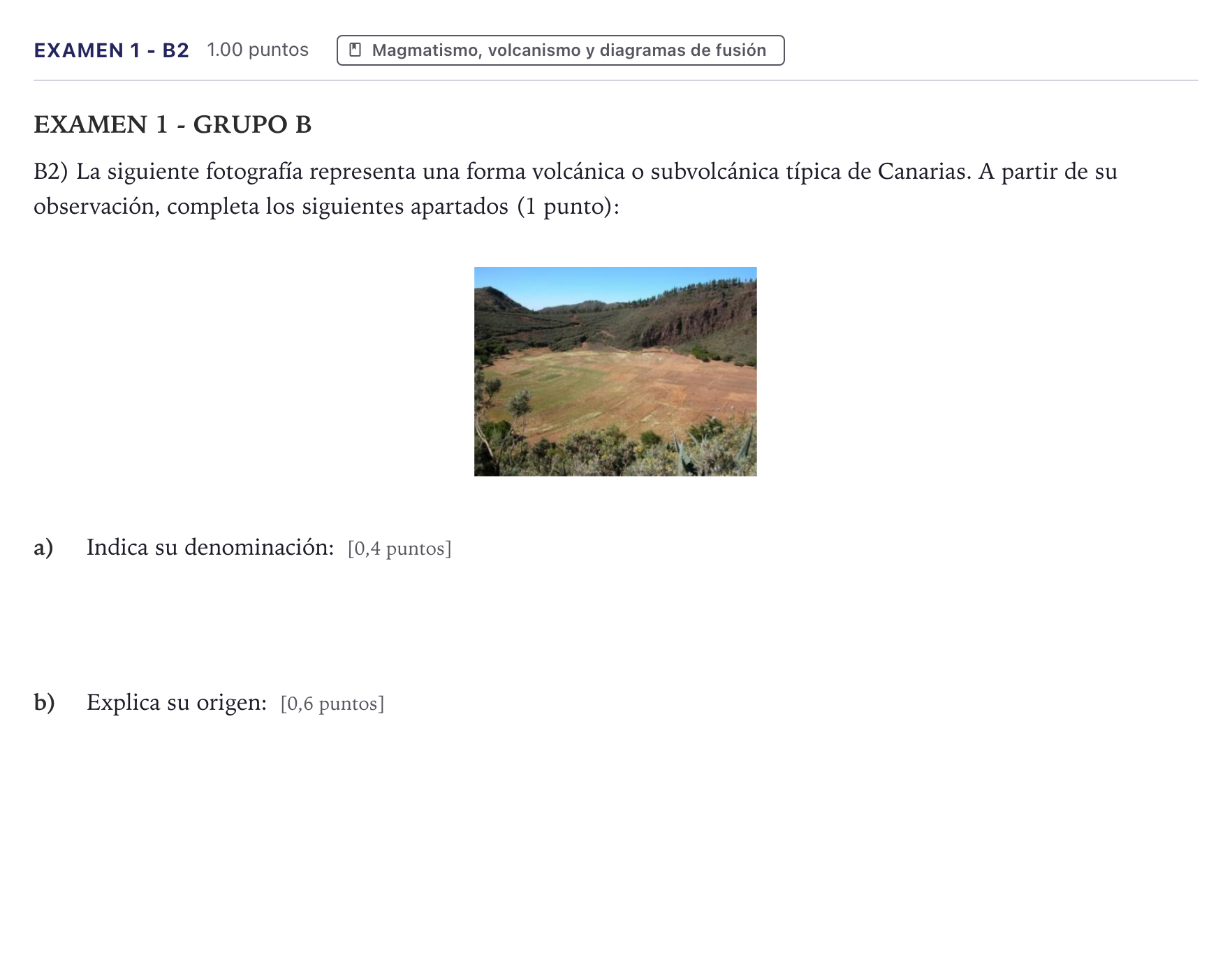 Enunciado: Ejercicio Examen 1 - B2 · Geología PAU Canarias Julio 2021