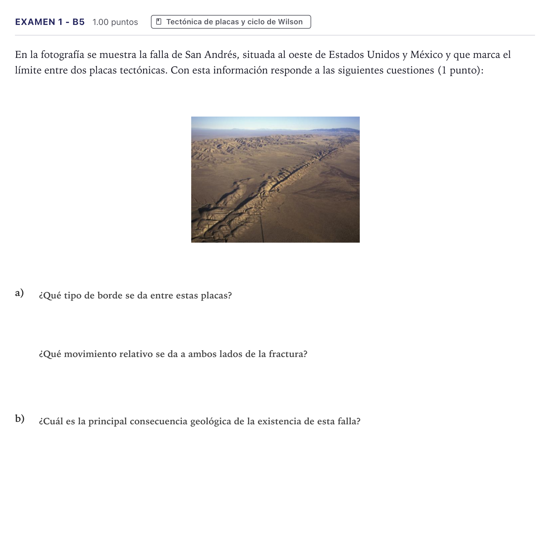 Enunciado: Ejercicio Examen 1 - B5 · Geología PAU Canarias Julio 2021