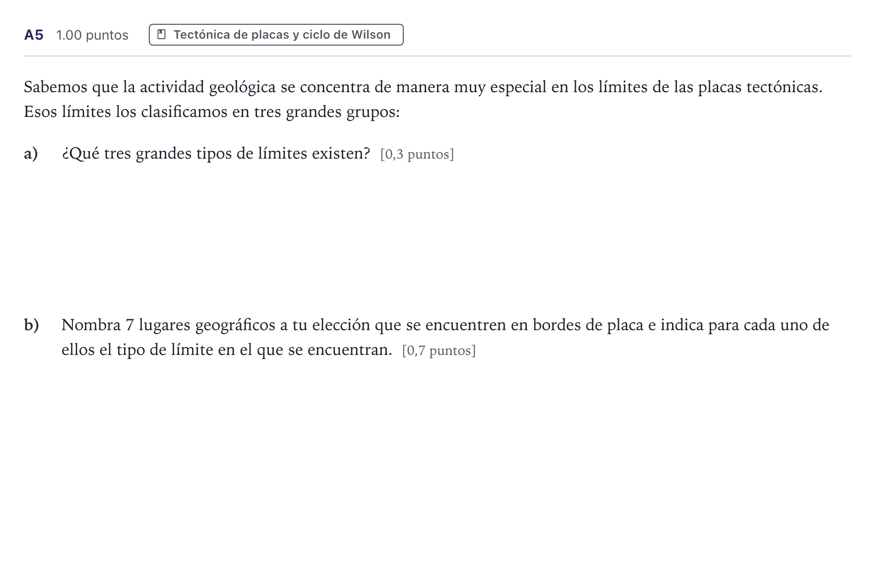 Enunciado: Ejercicio A5 · Geología PAU Canarias Julio 2021