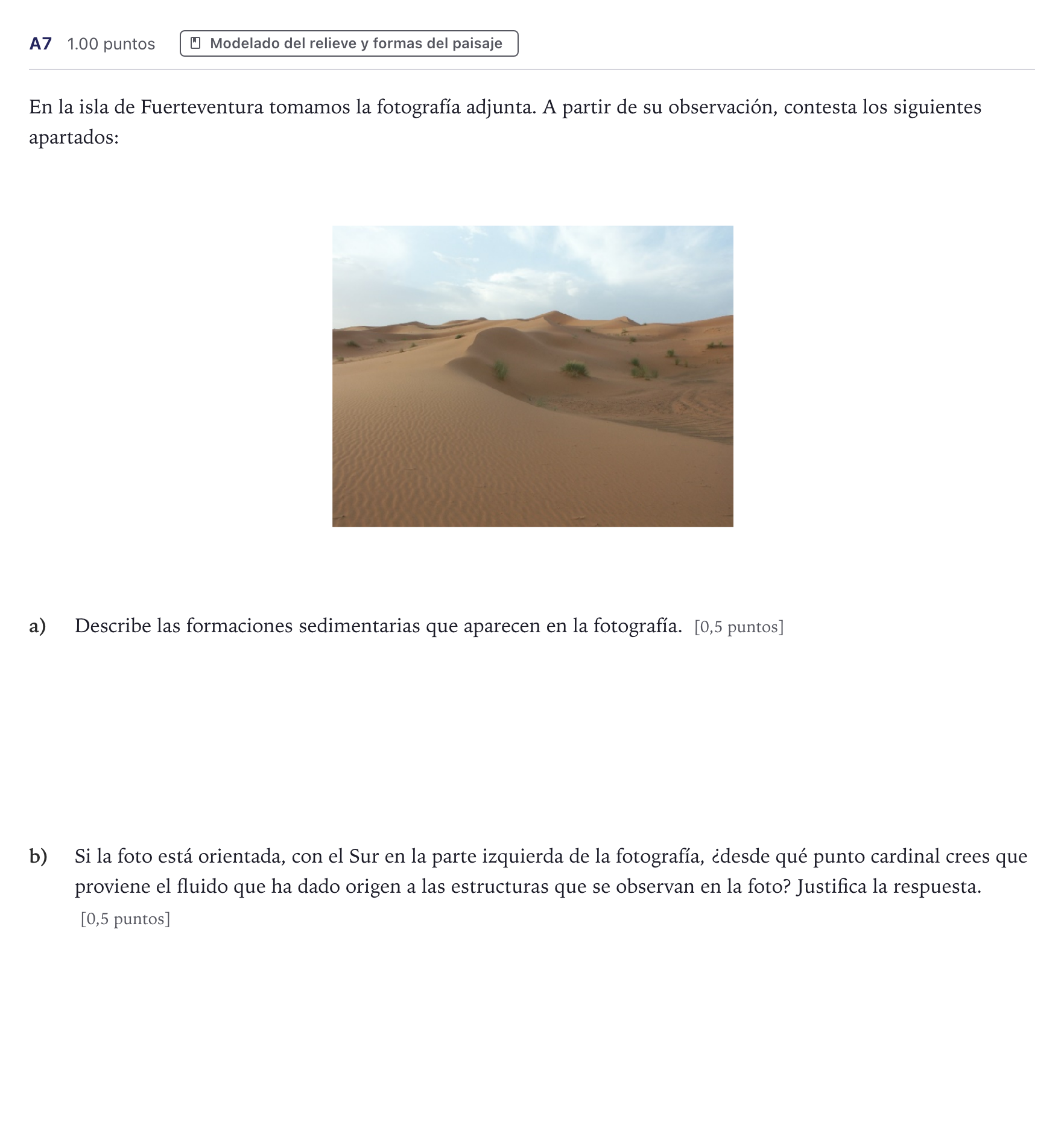 Enunciado: Ejercicio A7 · Geología PAU Canarias Julio 2021