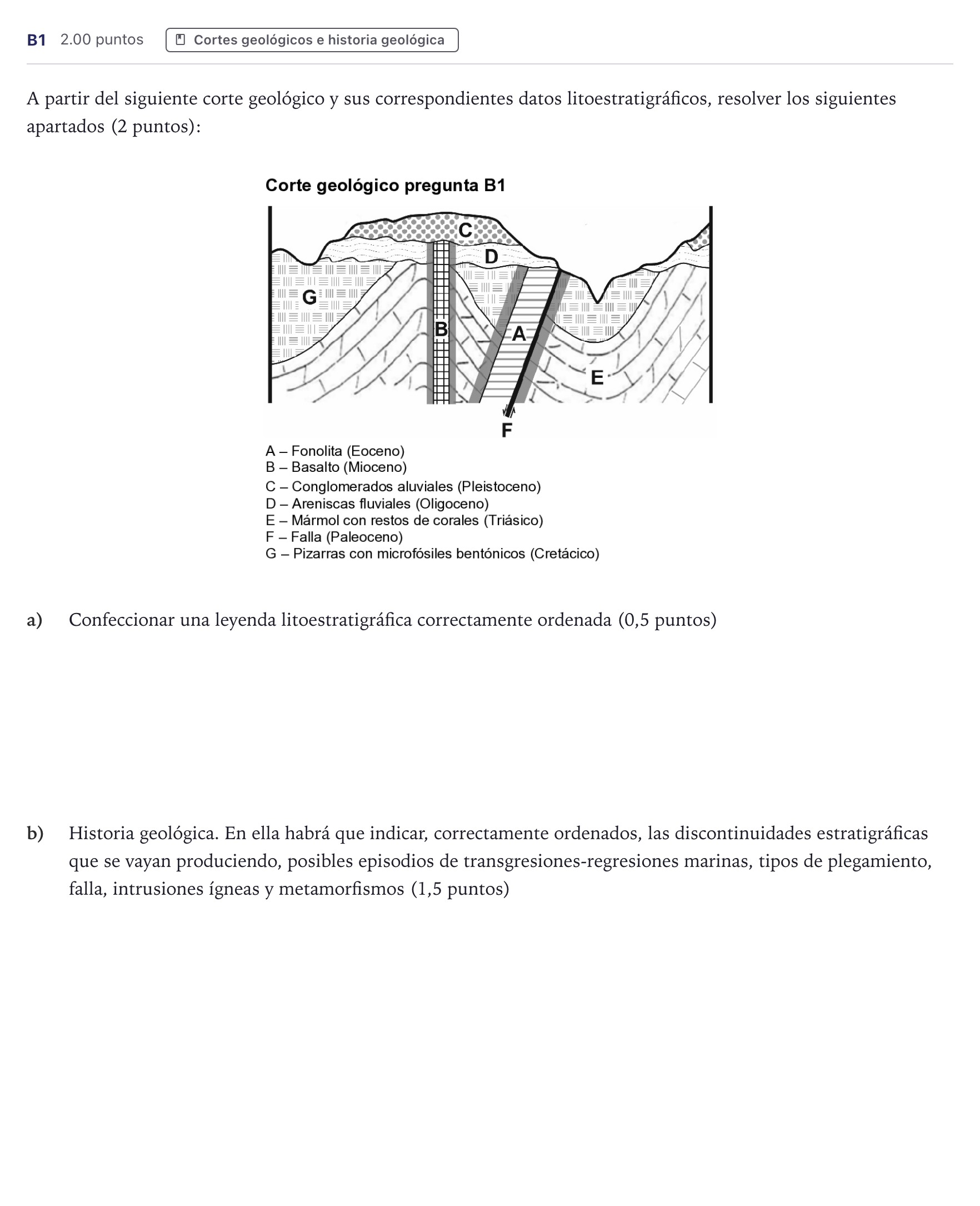 Enunciado: Ejercicio B1 · Geología PAU Canarias Julio 2021