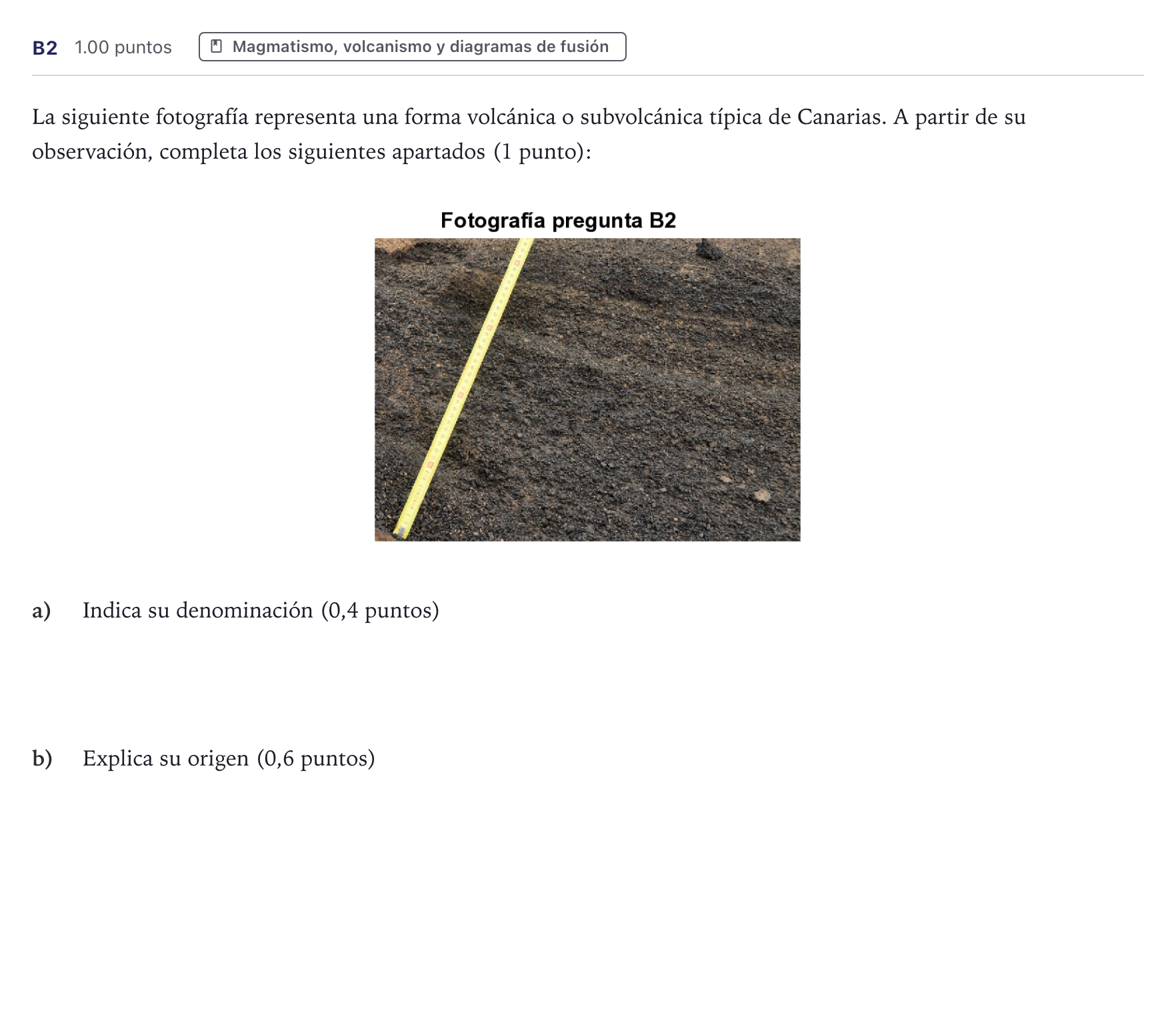 Enunciado: Ejercicio B2 · Geología PAU Canarias Julio 2021