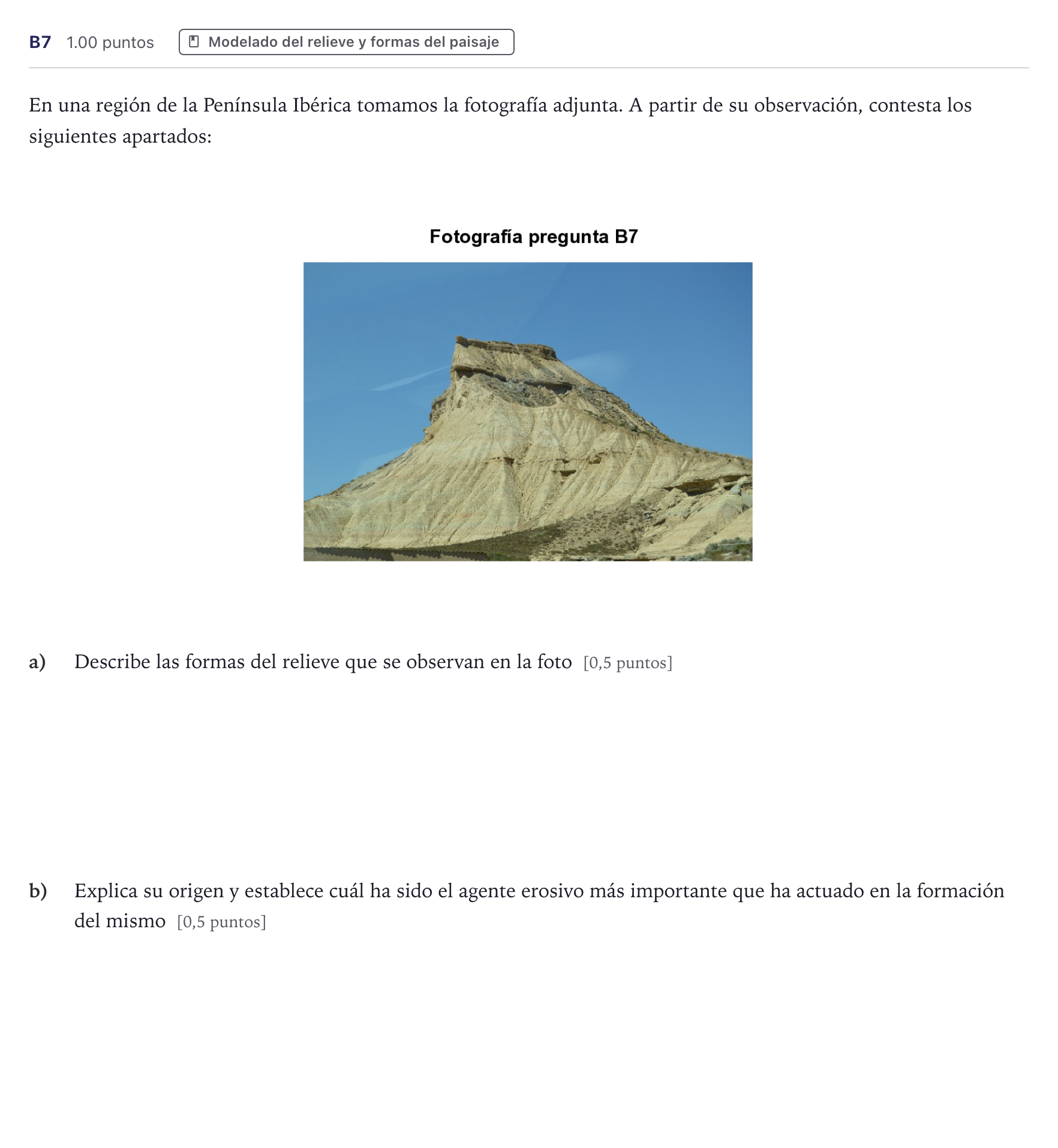 Enunciado: Ejercicio B7 · Geología PAU Canarias Julio 2021