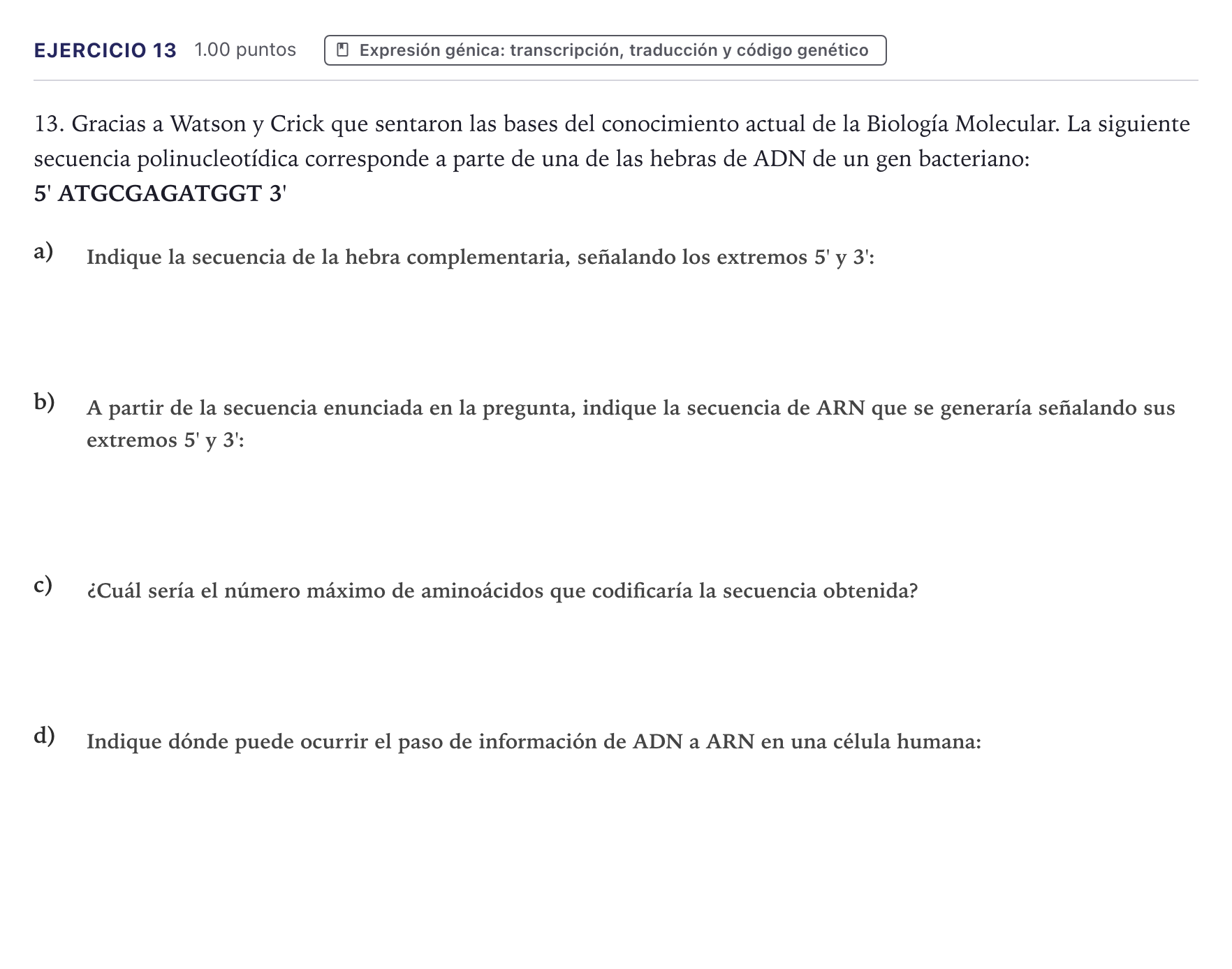 Enunciado: Problema 13 · Biología PAU Canarias Julio 2021