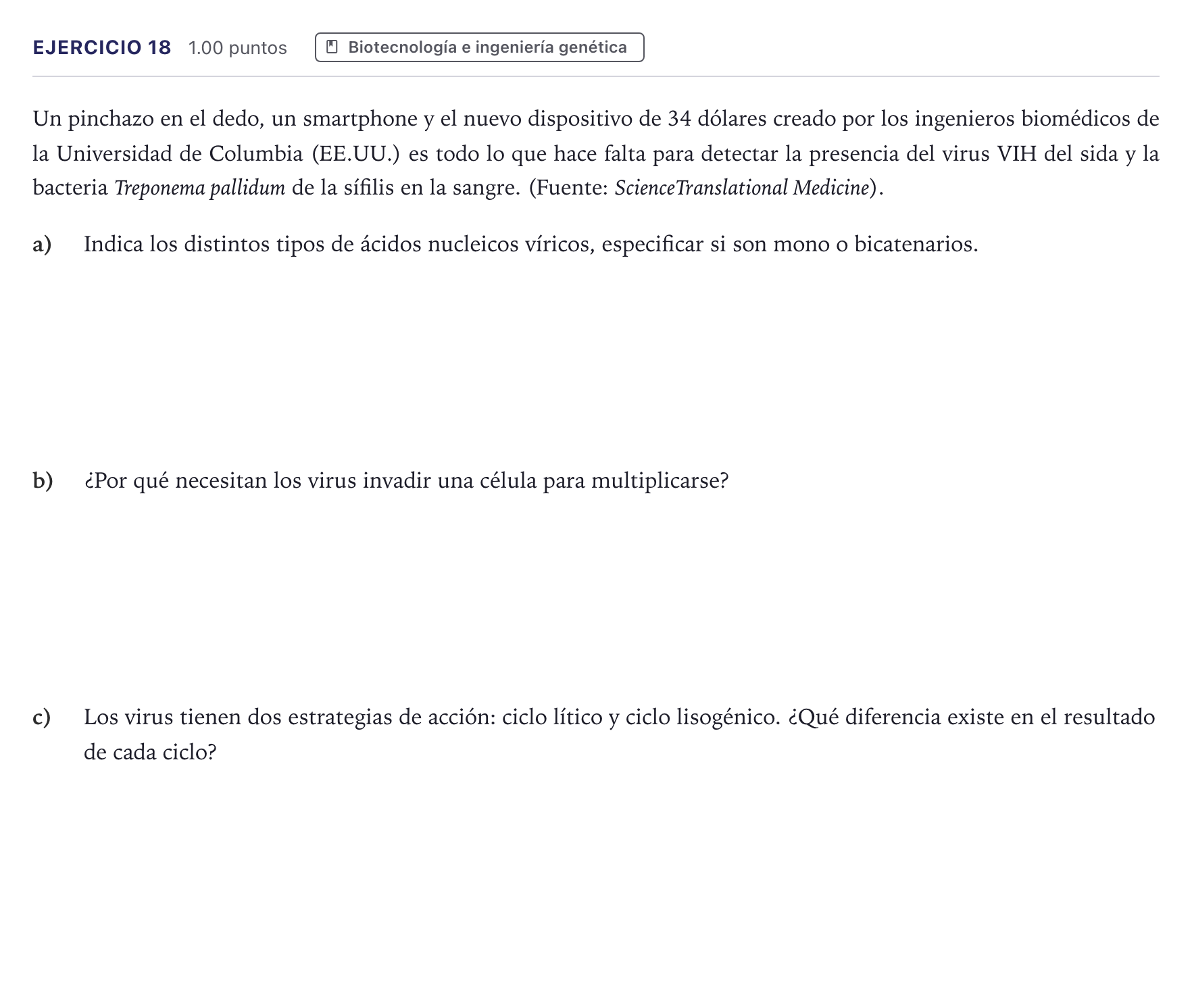 Enunciado: Problema 18 · Biología PAU Canarias Julio 2021