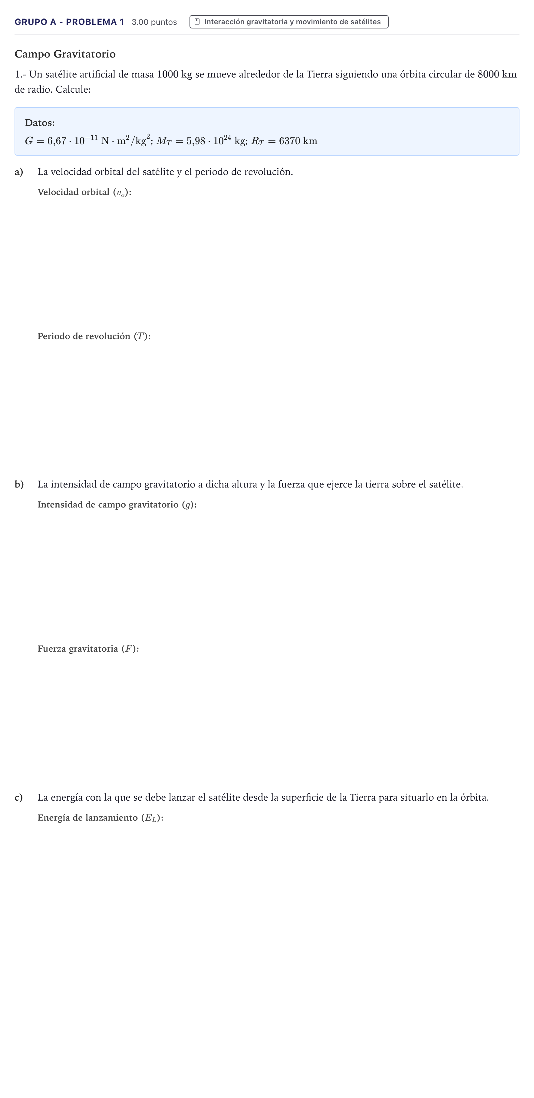 Enunciado: Ejercicio Grupo A - Problema 1 · Física PAU Canarias Julio 2021