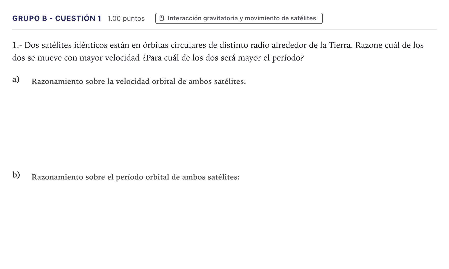 Enunciado: Ejercicio Grupo B - Cuestión 1 · Física PAU Canarias Julio 2021