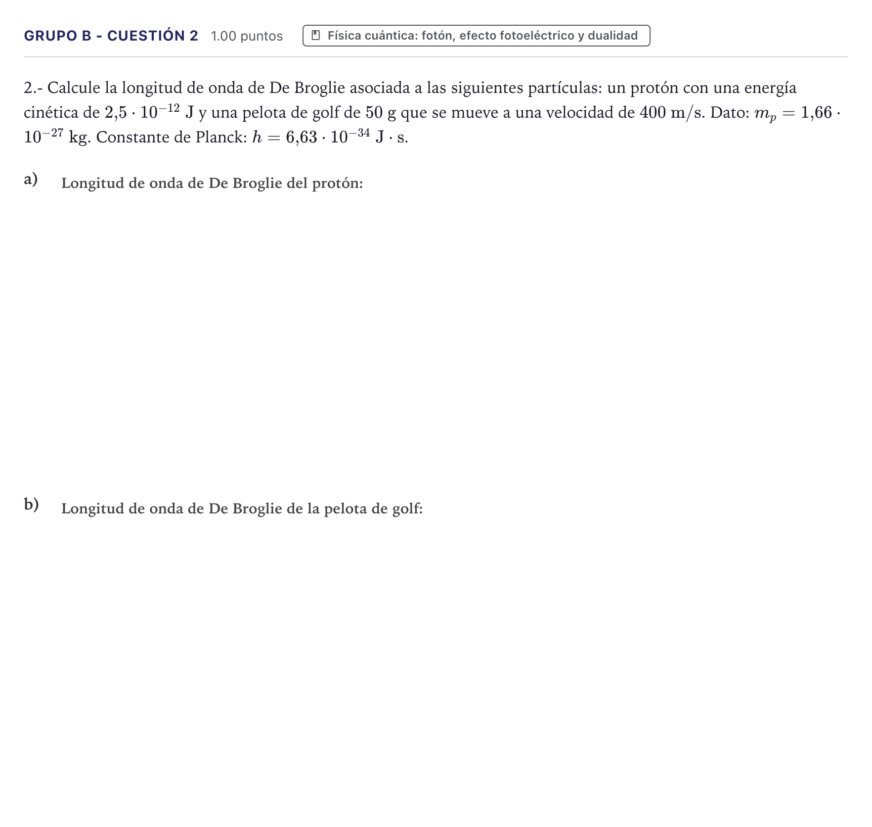 Enunciado: Ejercicio Grupo B - Cuestión 2 · Física PAU Canarias Julio 2021