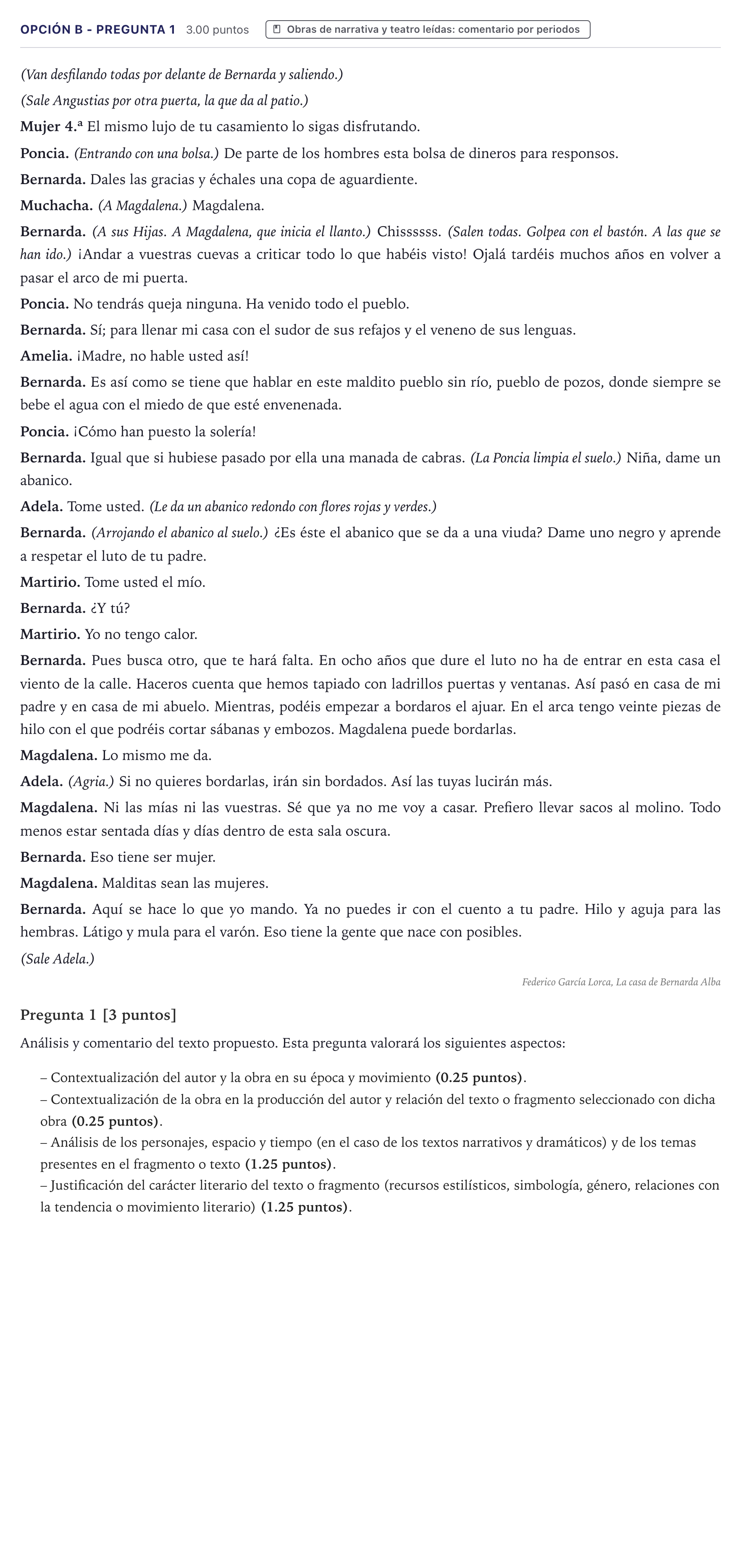 Enunciado: Opción B - Pregunta 1 · Lengua Castellana y Literatura II PAU Canarias Junio (Ciencias) 2022