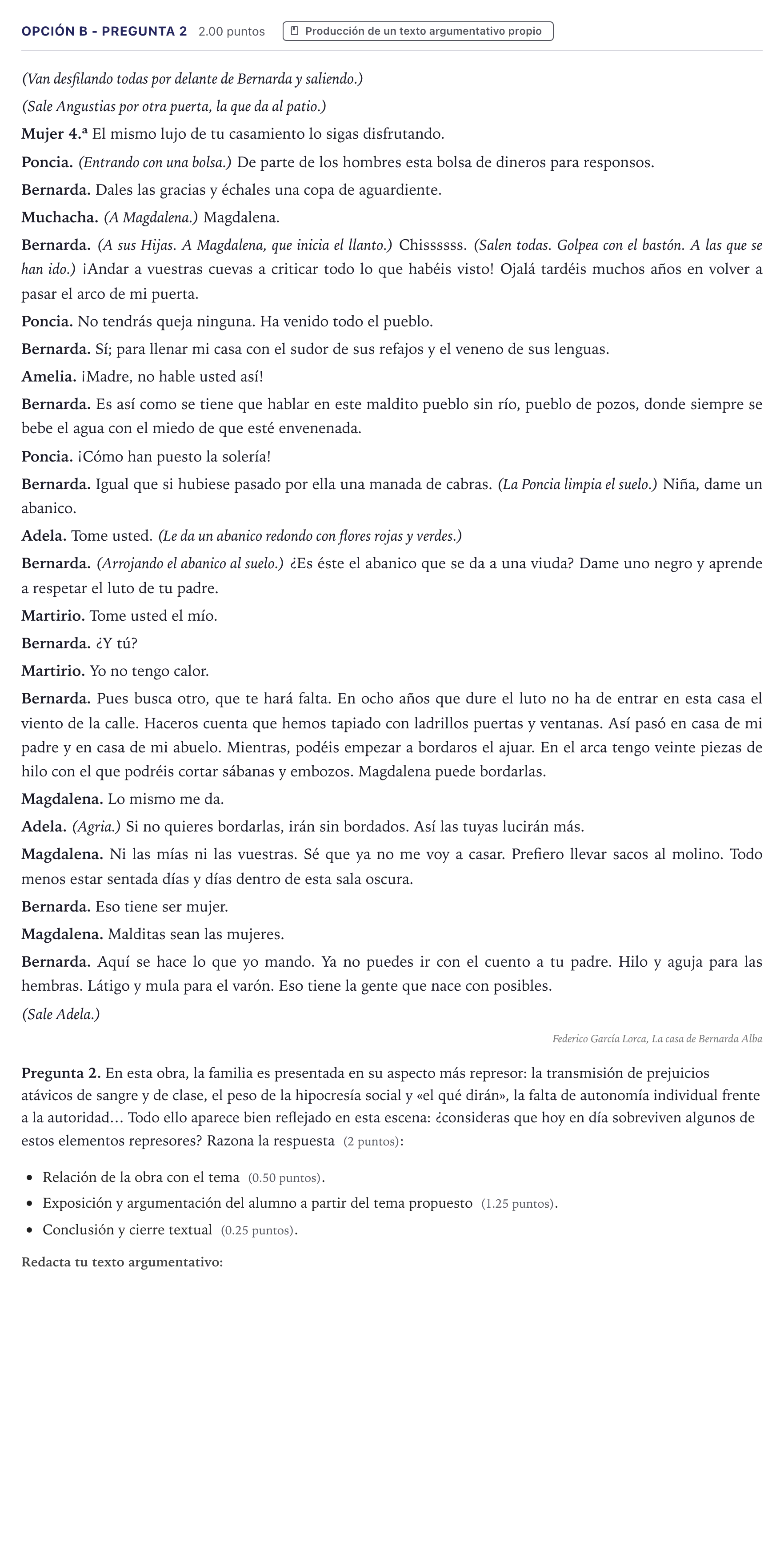 Enunciado: Opción B - Pregunta 2 · Lengua Castellana y Literatura II PAU Canarias Junio (Ciencias) 2022